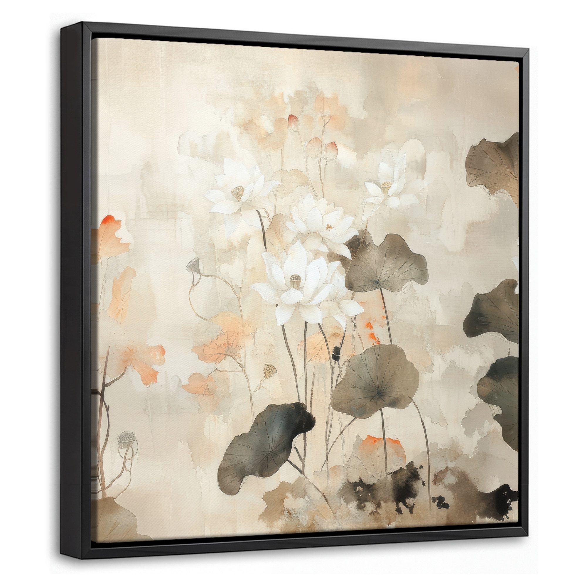 OneMillionCanvasses® Leinwandbild mit Rahmen - Blumen - Japandi - Wabi sabi, Fotodruck (1 St), Leinwand Bilder Klein, Wand Dekoration Aesthetic 20x20cm