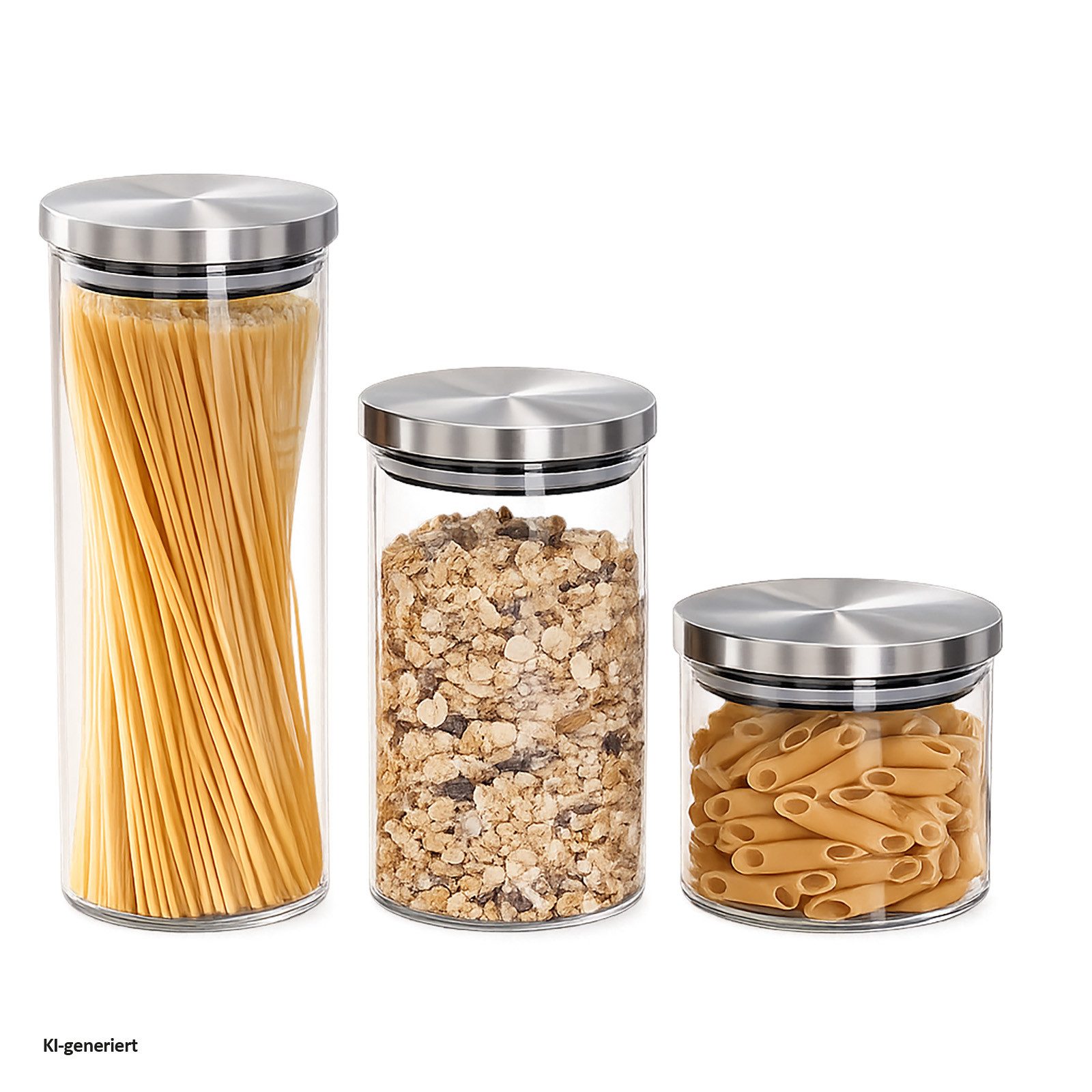 Neuetischkultur Vorratsglas Vorratsgläser Set 3-teilig, Glas, (Set, 3-tlg., 1 Vorratsgläser 3er-Set in verschiedenen Größen mit Deckel), mit Edelstahldeckel