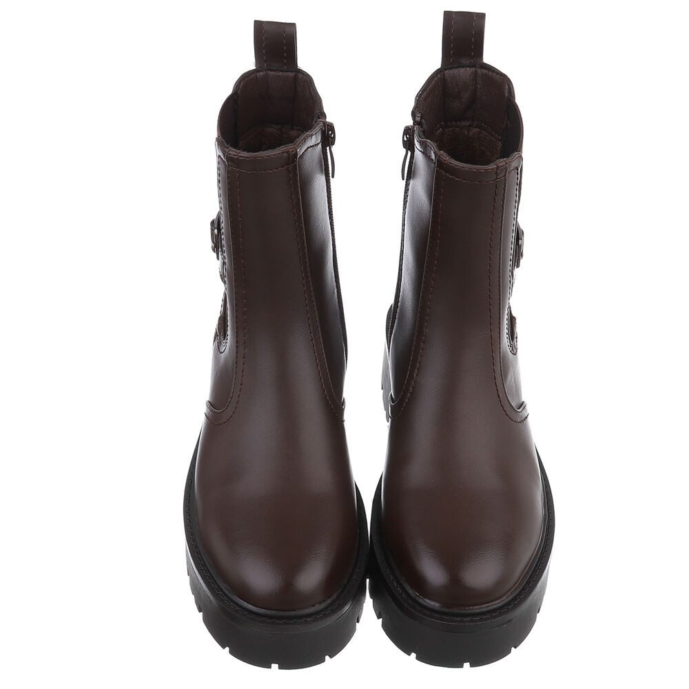 Ital-Design Stylische Chelsea-Boots mit Riemen für Damen Plateaustiefelette (90598665) Blockabsatz Stiefeletten in Braun