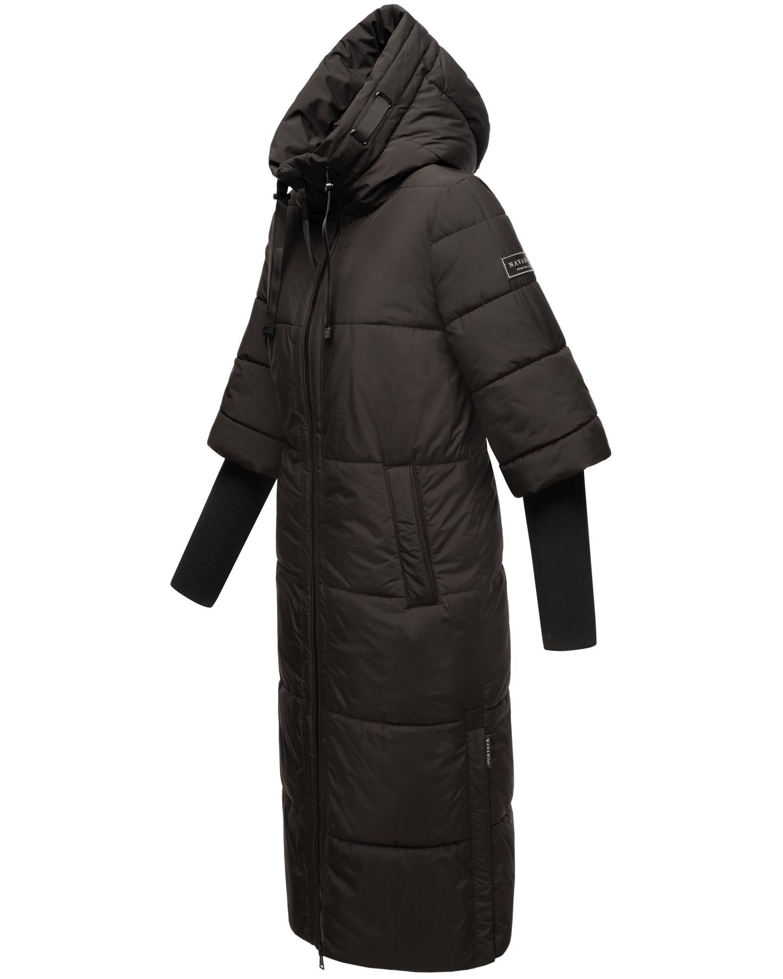 Navahoo Steppmantel Ciao Miau XIV Langer Wintermantel mit Rippstrickärmel – Bild 2 von 5