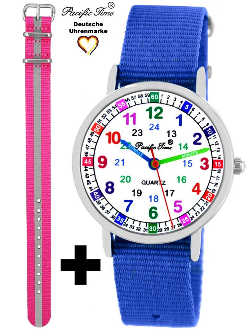 Spitze Pacific Time Quarzuhr Match Design Reflektor pink royalblau Set und - Kinder Lernuhr und Mix Versand Wechselarmband, Gratis Armbanduhr