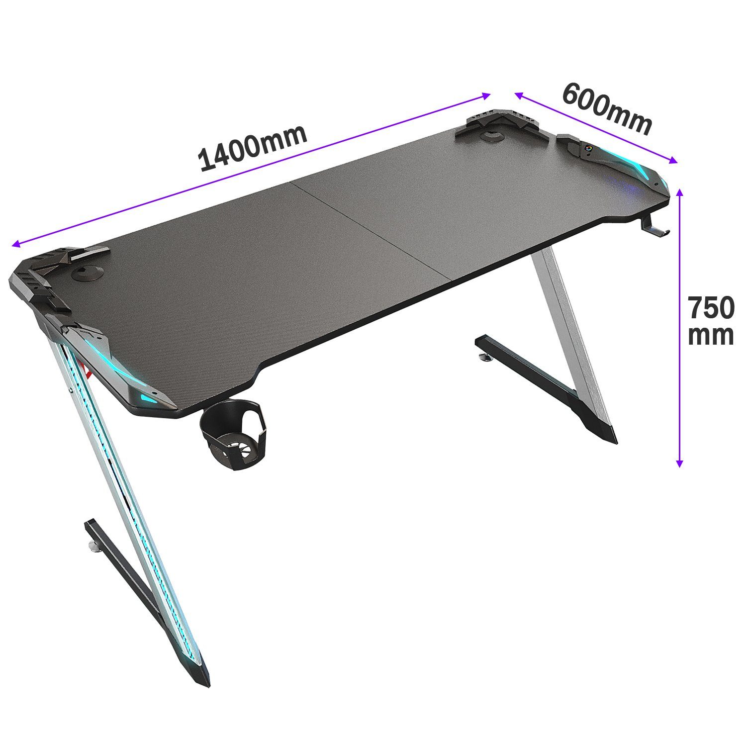 SONNI Gamingtisch RGB Gaming Tisch mit LED Beleuchtung, Breite 120cm/140cm