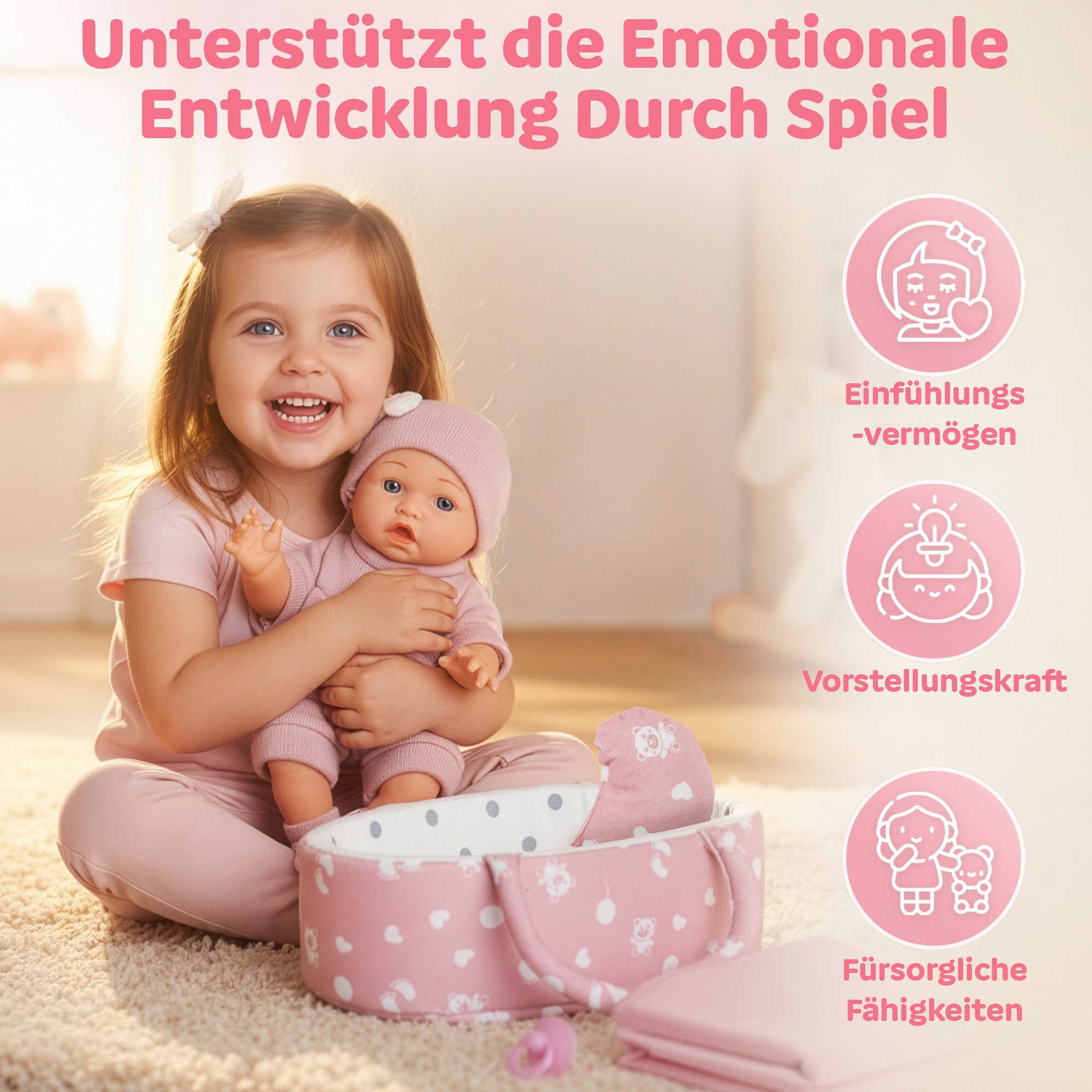 Kinderplay Dolls & Strollers Babypuppe Puppe mit Tragebett – Erste Babypuppe – Spielset für Kinder (Set) – Bild 5 von 5