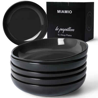 MiaMio Suppenteller Suppenteller 6er Set Schwarz (900 ml), Pasta Teller, Tiefe Teller
