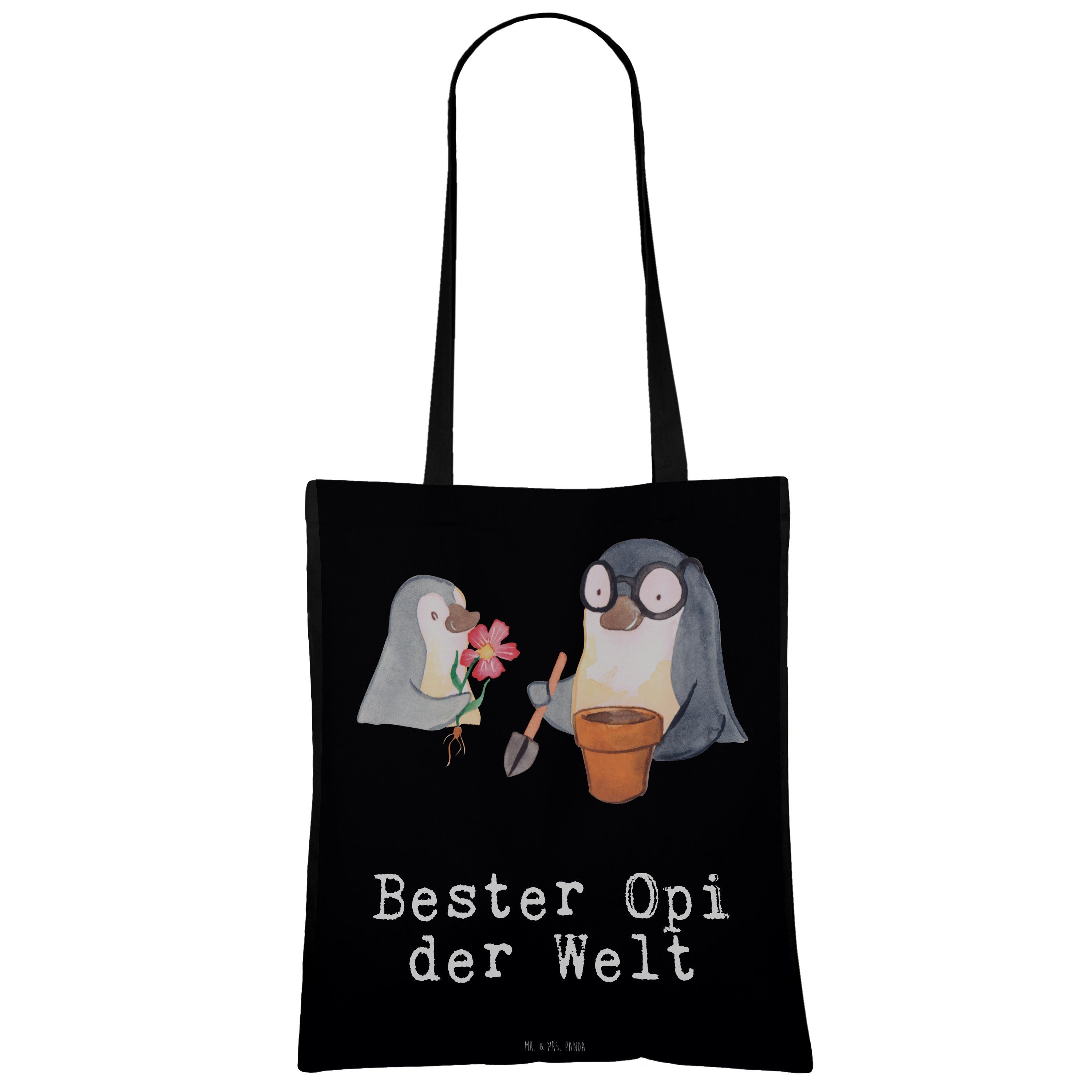 der Mitbrin - Mrs. & Welt Mr. Geschenk, Tragetasche Opi Pinguin Schwarz (1-tlg) - Bester Jutebeutel, Panda
