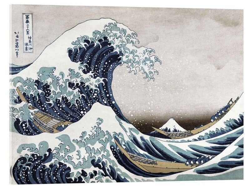 Posterlounge Acrylglasbild Katsushika Hokusai, Die große Welle vor Kanagawa, Badezimmer Orientalisches Flair Malerei