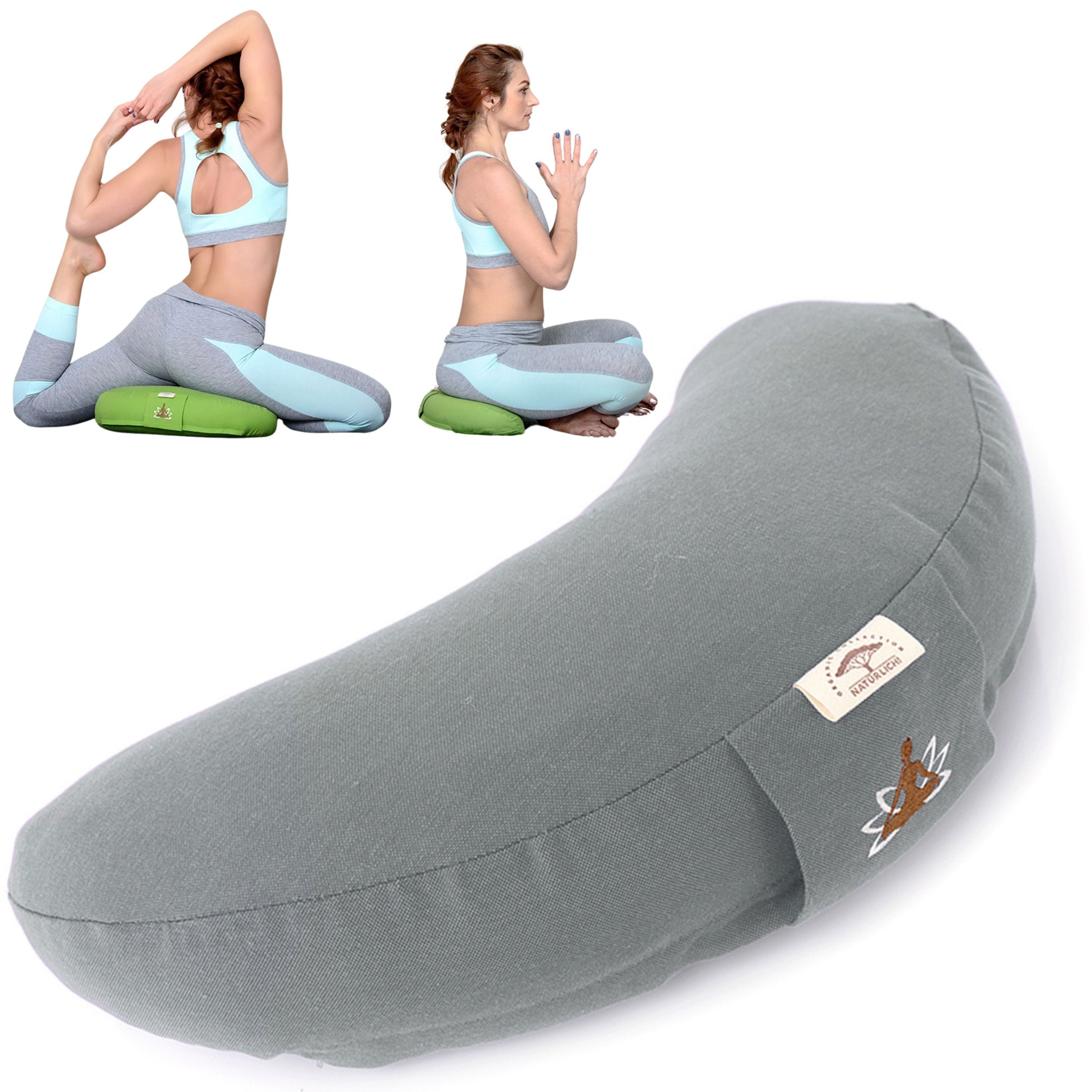 SEI Design Yogakissen Meditationskissen Yogakissen Halbmond mit Buchweizenschalen Füllung, gesticktes Motiv