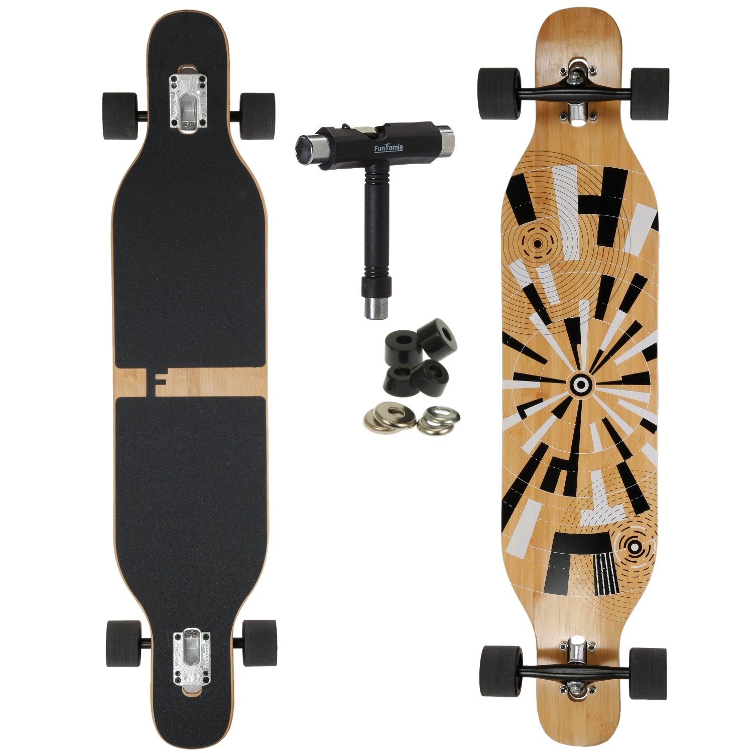 Through Camber T-Tool - / Speed - Stufen Ahornholz mit 25 Longboard Tip und 3 Komplettboard bis Flex Kugellager, in Flex ABEC-9 Cruiser Longboard Twin LED FunTomia Muster Drop 122kg Skateboard 1 + Rollen Mach1 Camber