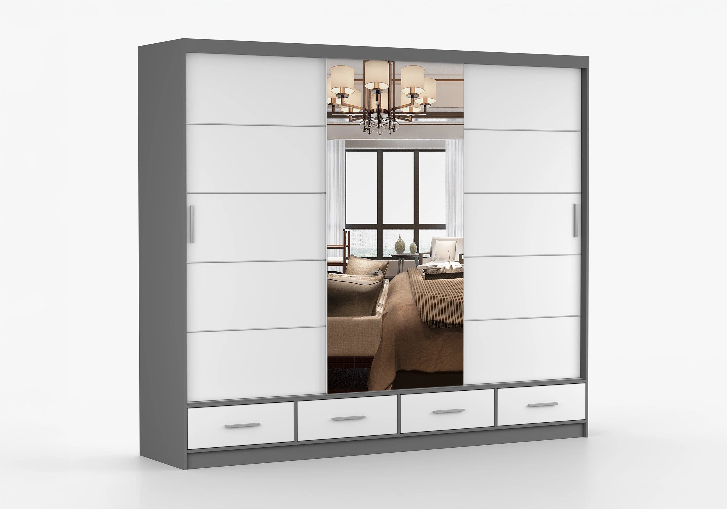 imoebel24 Schwebetürenschrank FLORENCE 250 cm - Weiss