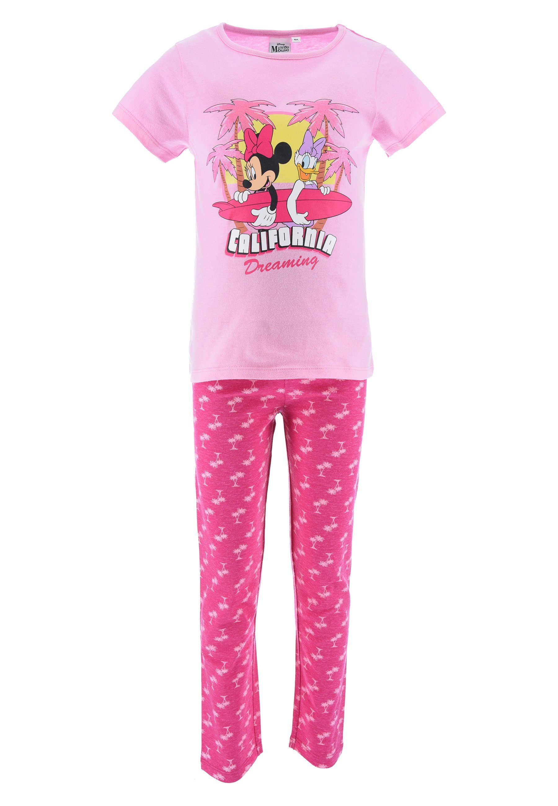 Disney Minnie Mouse Schlafanzug Mädchen Schlafanzug Pyjama kurzarm Shirt + Schlaf-Hose (2 tlg) Mini Maus Pink