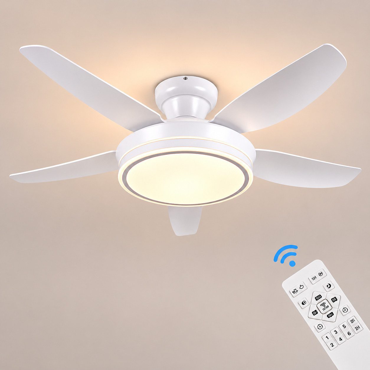 Euroton Deckenventilator Deckenventilator LED Beleuchtung 6 Geschwindigkeiten timer 2 Stunden, Lichtfarbe und Helligkeit stufenlos einstellbar
