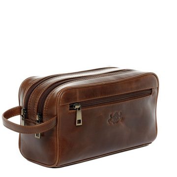 SID & VAIN Kulturbeutel Leder Kulturtasche Herren GATWICK, Waschbeutel Echtleder für Herren, Kosmetiktasche vintage hellbraun