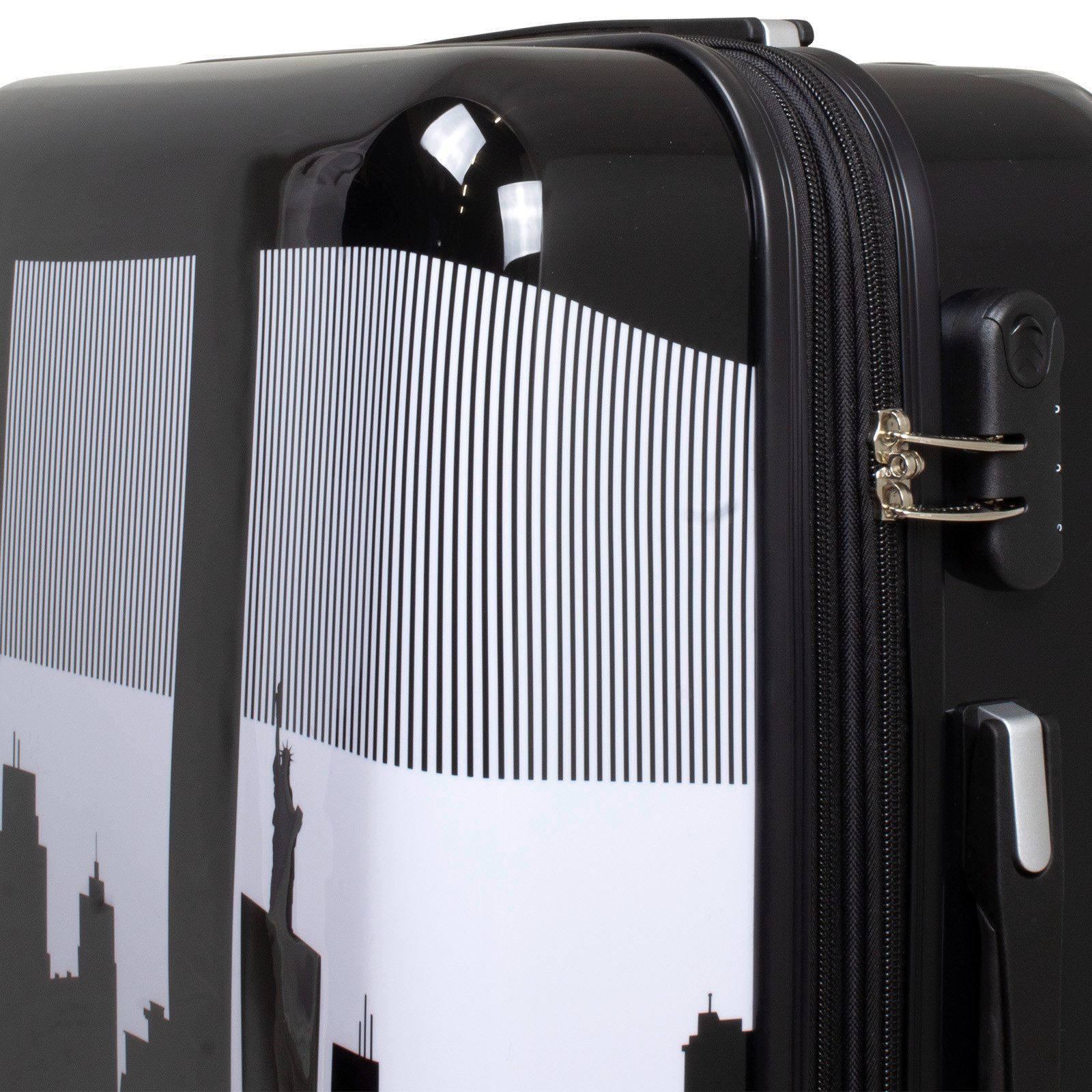 Trendyshop365 Hartschalen-Trolley New York, Koffer Manhattan Motiv, 3 Größen, 4 Rollen, Zahlenschloss, Polycarbonat, Dehnfalte