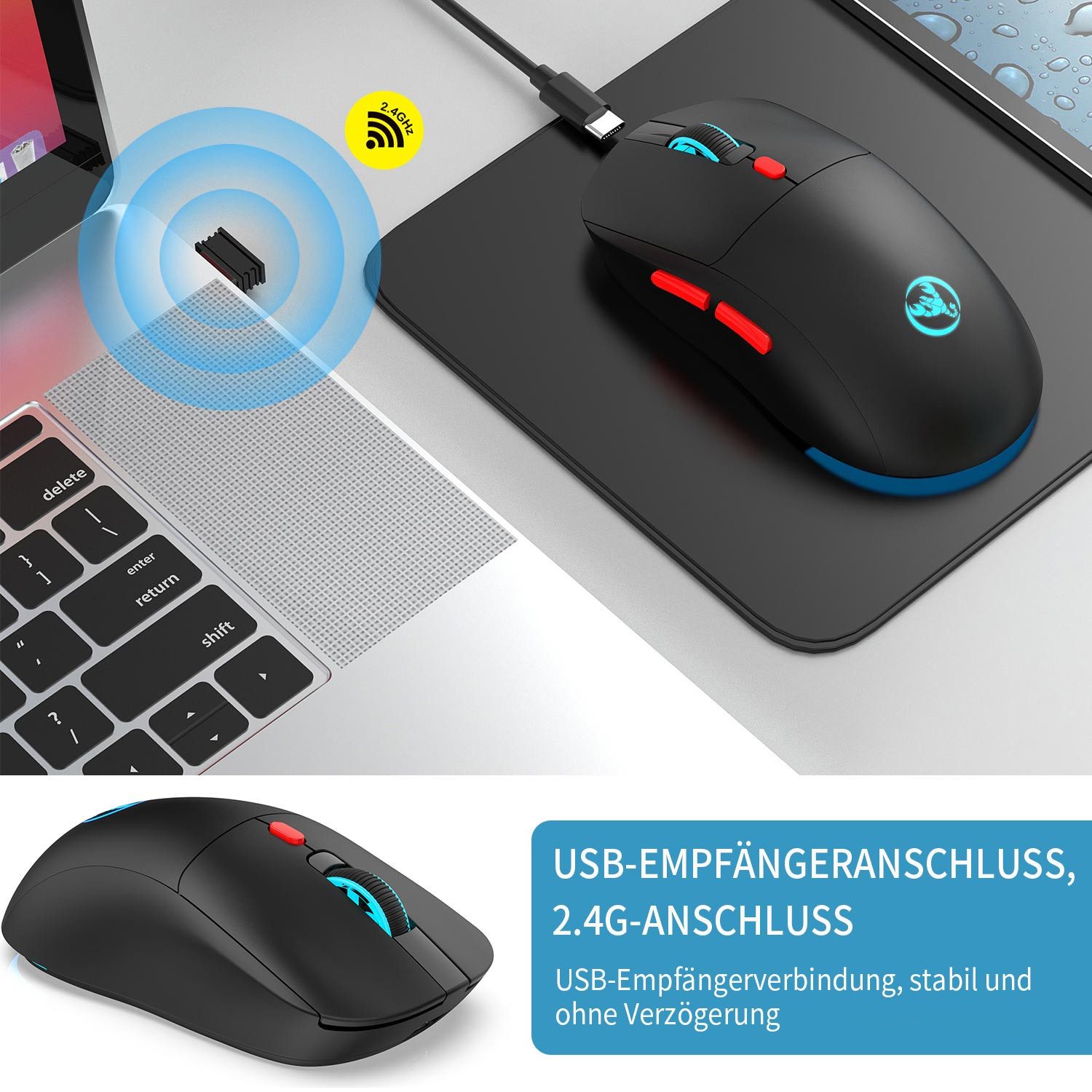 Refttenw Ergonomische Maus,Wireless-Maus,3600 DPI Maus (Bunte Hintergrundbeleuchtung)