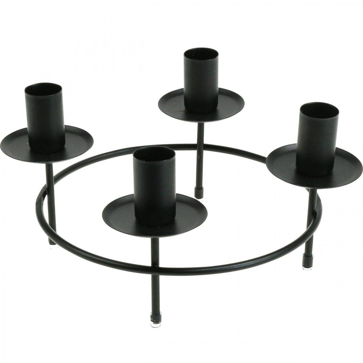 Florists Products Kerzenhalter Moderner Kerzenring für Stabkerzen Schwarz, Metall, 2 Stück