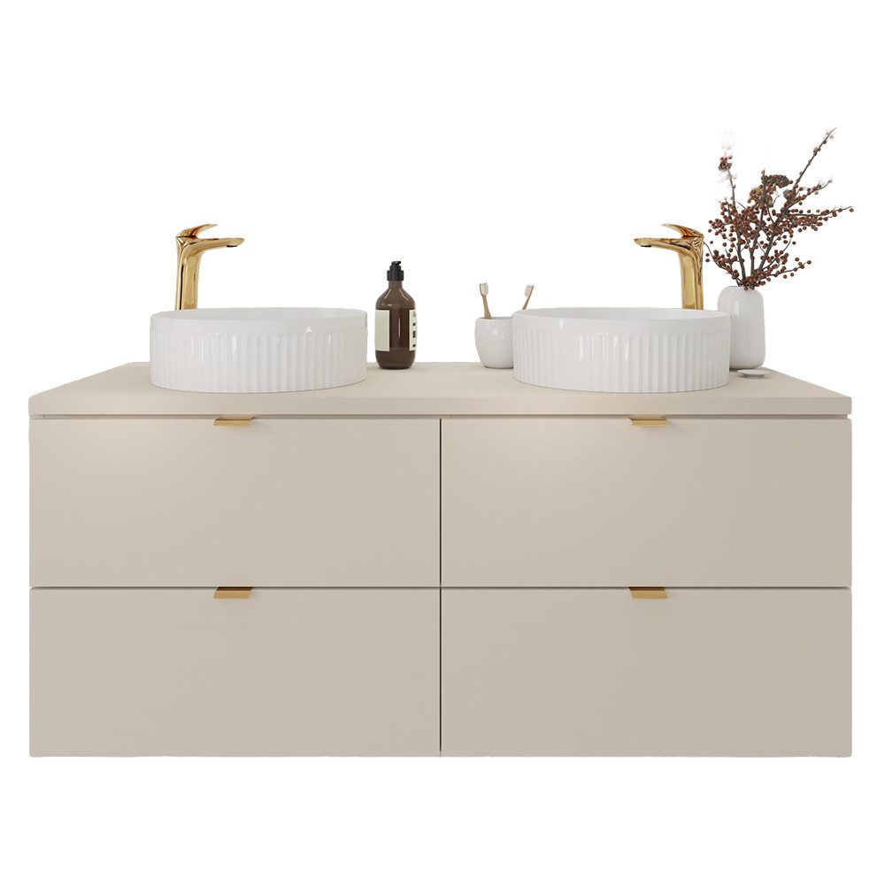 Lomadox Waschtisch DURANGO-56, Doppelwaschtisch 120 cm, Keramikwaschbecken, kaschmir, 4 Schubladen