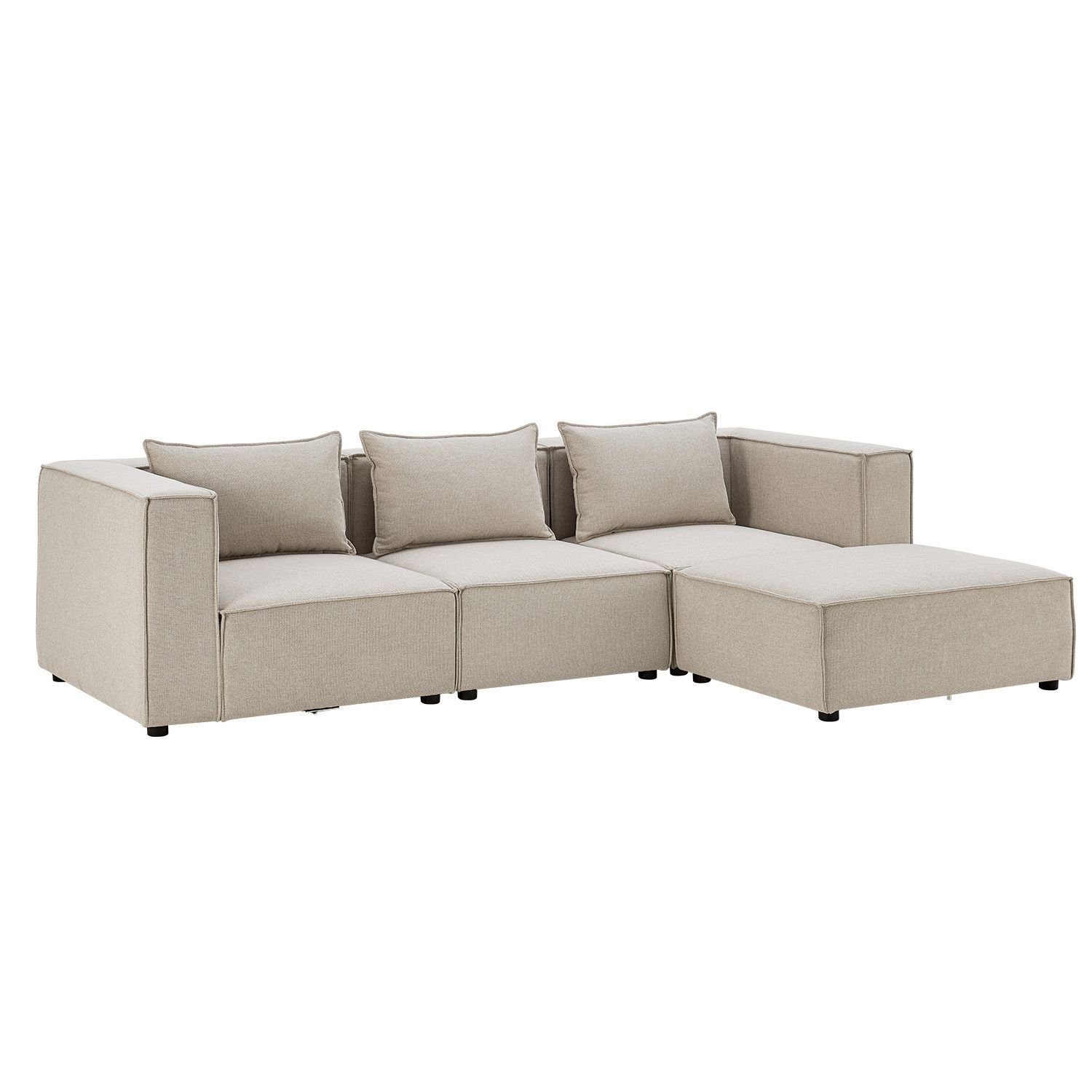 Juskys Ecksofa Domas, 4 Teile, L, modulare Couch für Wohnzimmer, 3 Sitzer mit Ottomane & Kissen