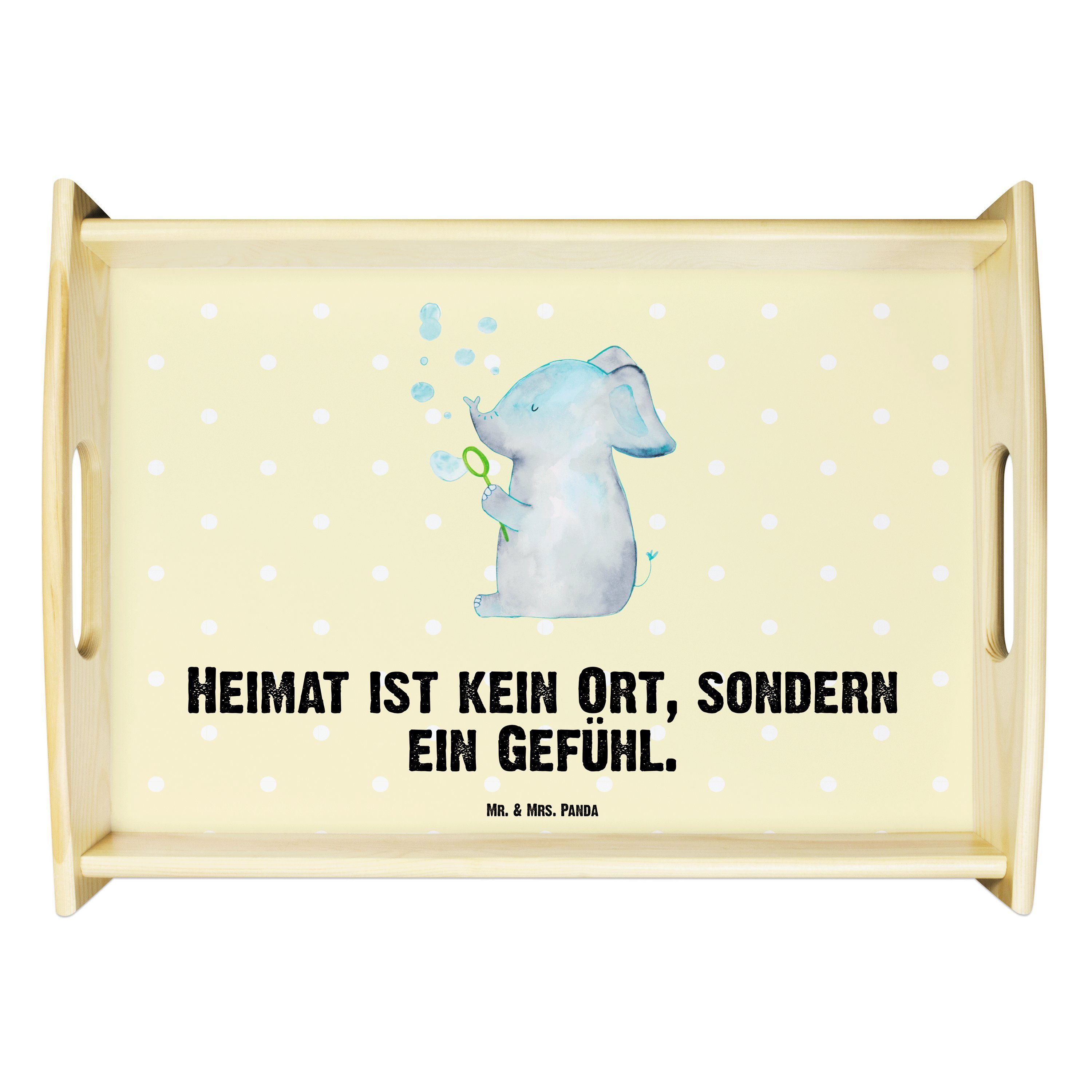Mr. & Mrs. Panda Tablett Elefant Seifenblasen - Gelb Pastell - Geschenk, Liebesbeweis, Holztab, Echtholz lasiert, (1-tlg)