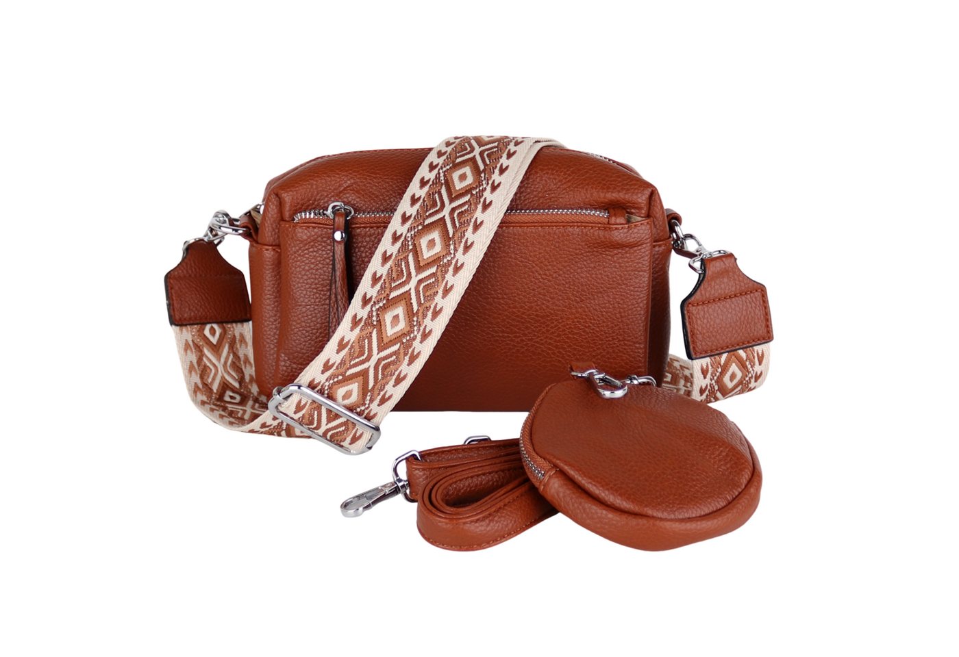 MIRROSI Umhängetasche Damen, Veganleder Crossbody Tasche Bag, Schultertasche (inkl. 1 Münzbeutel und 2 Wechselgurte, 19x14x8cm (BXHXT), gemusterten & verstellbaren Schulterriemen