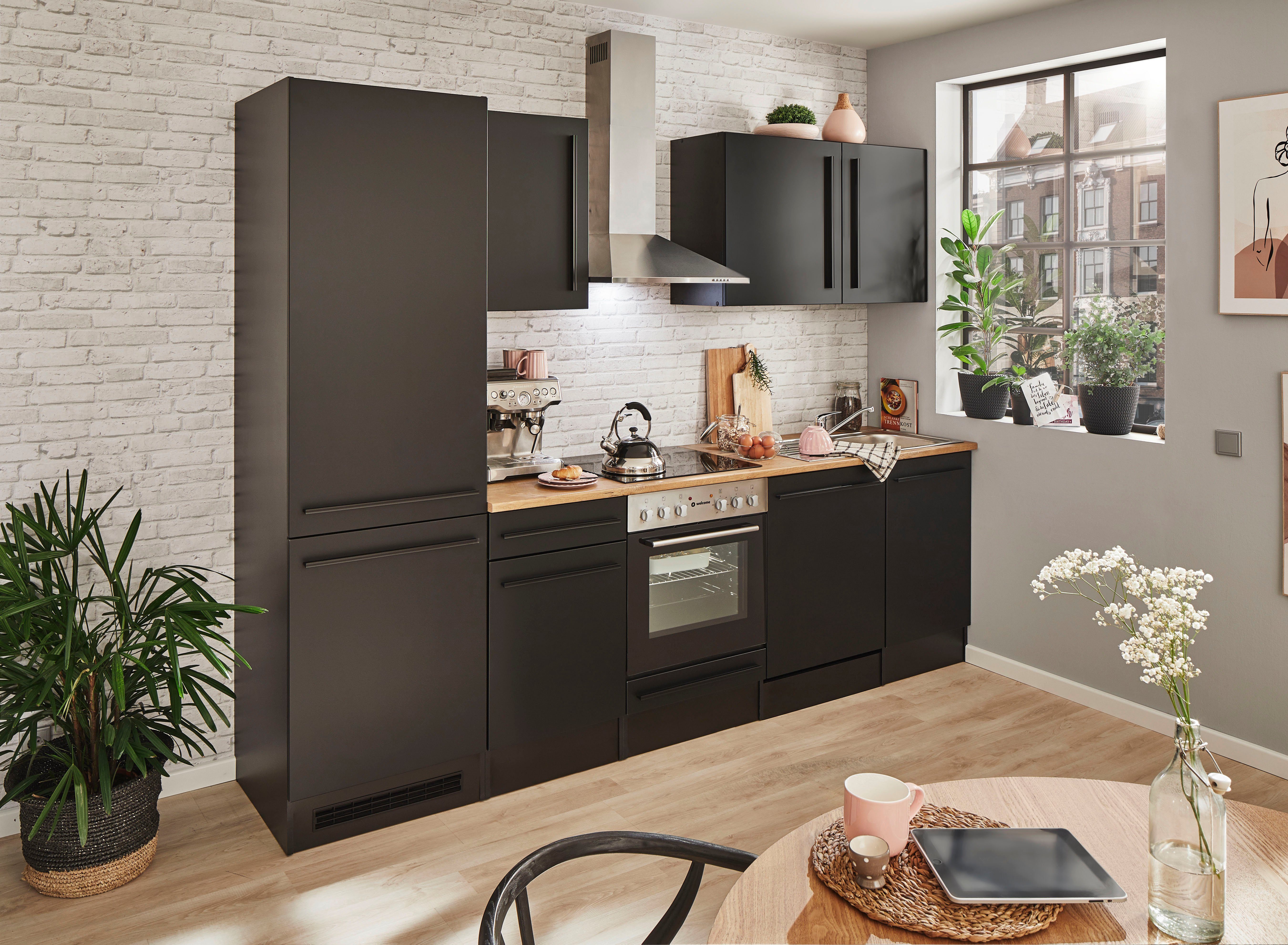 BASIC Breite | matt MDF E-Geräten mit schwarz schwarz/schwarz-lanzelot Küchenzeile 280 wahlweise cm, by Balculina Jazz, eiche