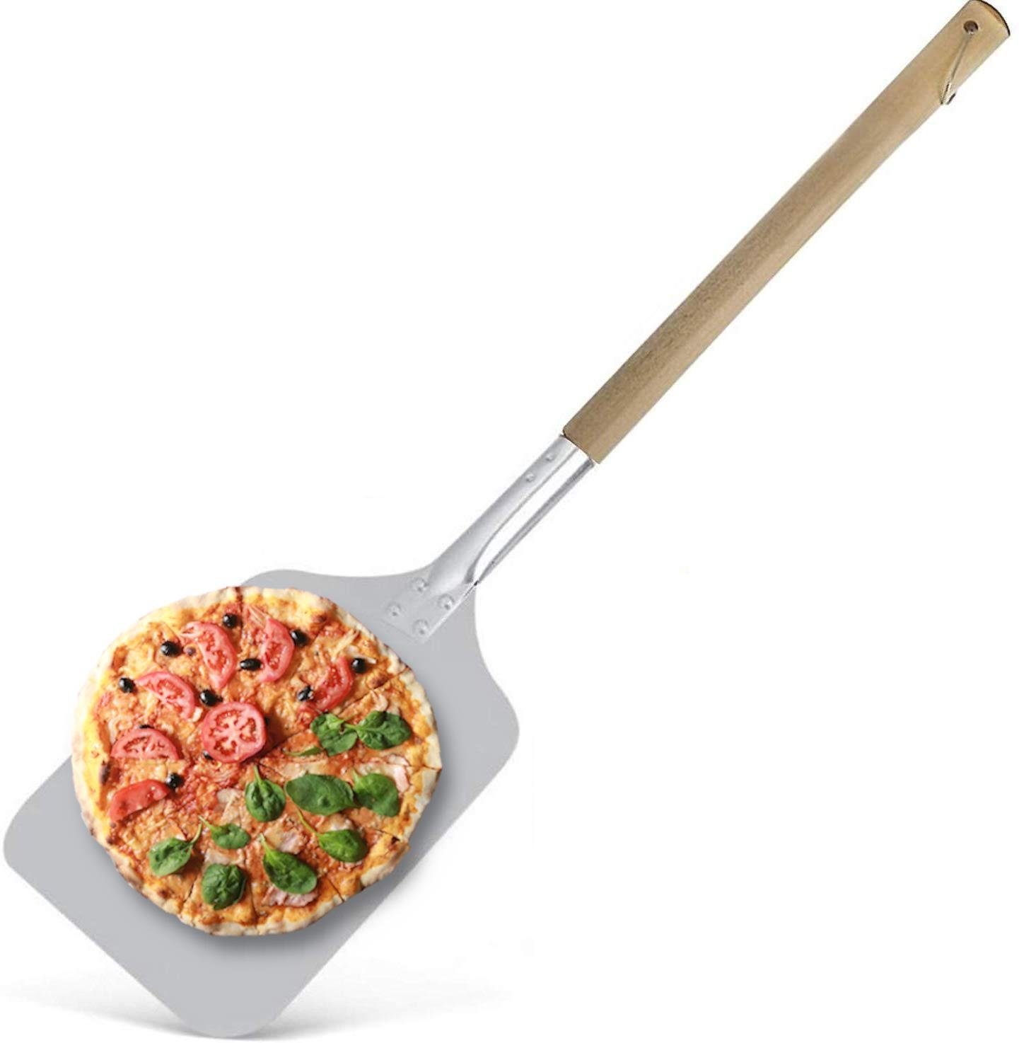 Praknu Pizzaschieber Pizzaschieber Eckige Pizzaschaufel, Eckig 30x30cm - Große Fläche - Abnehmbarer Holzgriff 83cm