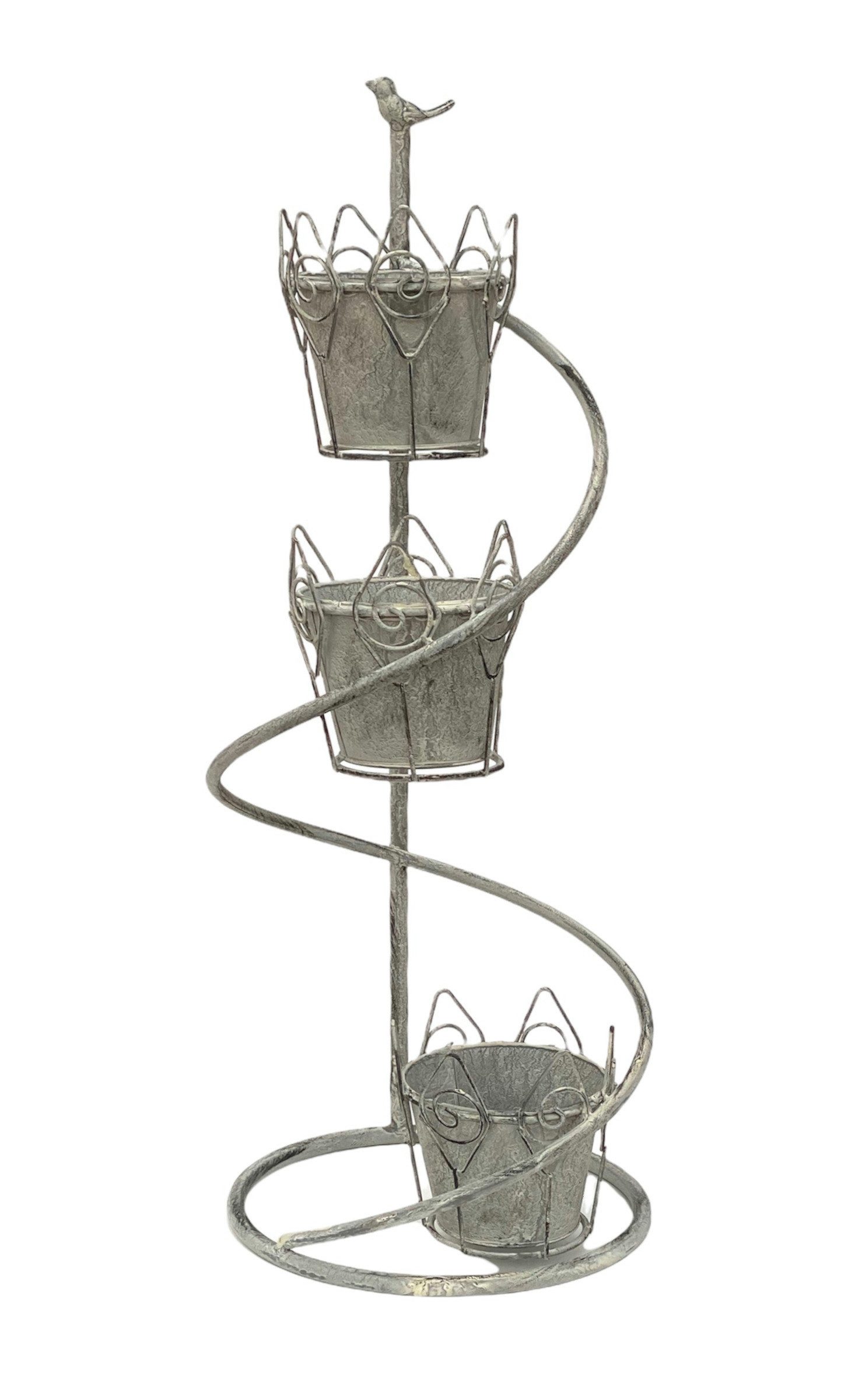 DanDiBo Blumenhocker Blumentreppe Metall Weiß Grau Rund 75 cm Blumenständer mit 3 Töpfe, 96131 Blumensäule Pflanzenständer Balkon Vintage
