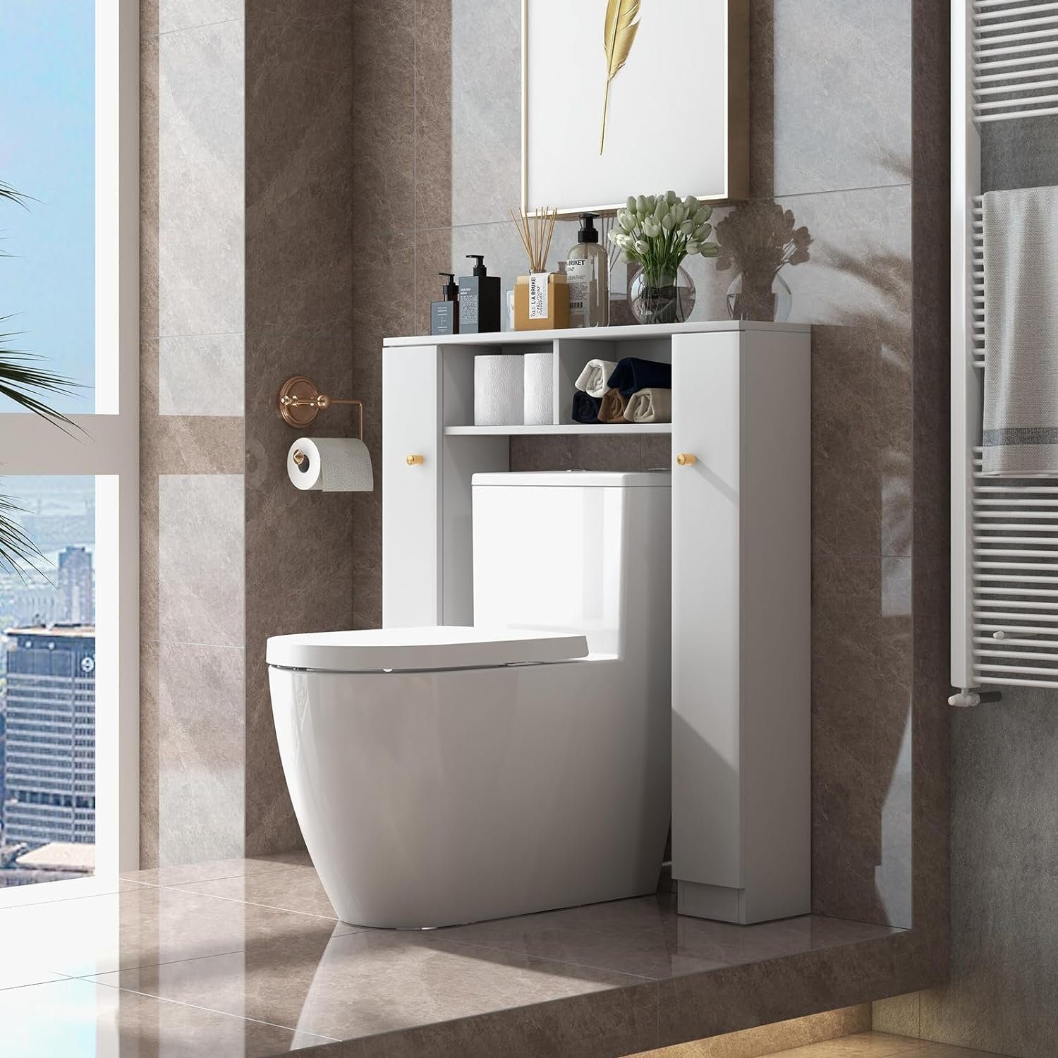 KOMFOTTEU Badregal Toiletteschrank, freistehender Toilettenregal, 87,5 x 18 x 98 cm – Bild 2 von 5