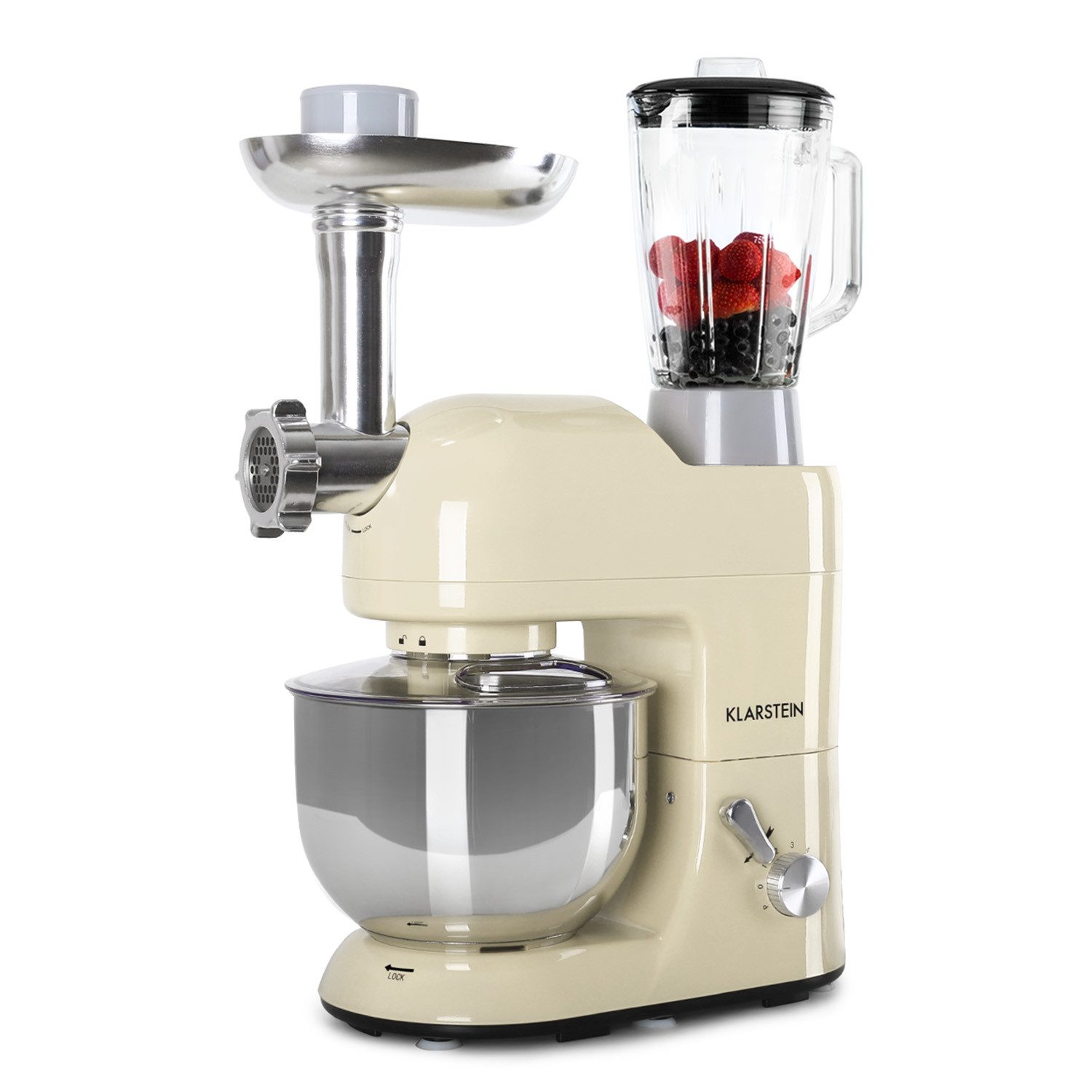 Klarstein Küchenmaschine mit Kochfunktion, 1800 W, 5.2 l Schüssel, Knetmaschine Teigmaschine Teigknetmaschine Rührmaschine Fleischwolf