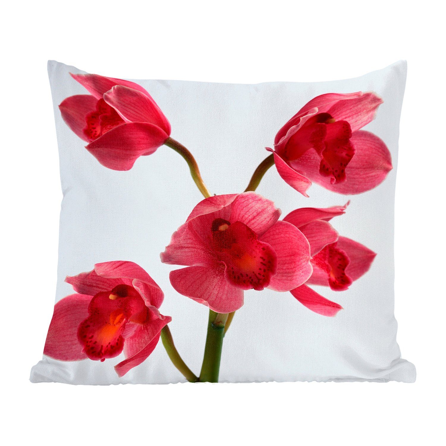 MuchoWow Dekokissen Rote Orchideen für einen hellen Hintergrund, Zierkissen mit Füllung für Wohzimmer, Schlafzimmer, Deko, Sofakissen