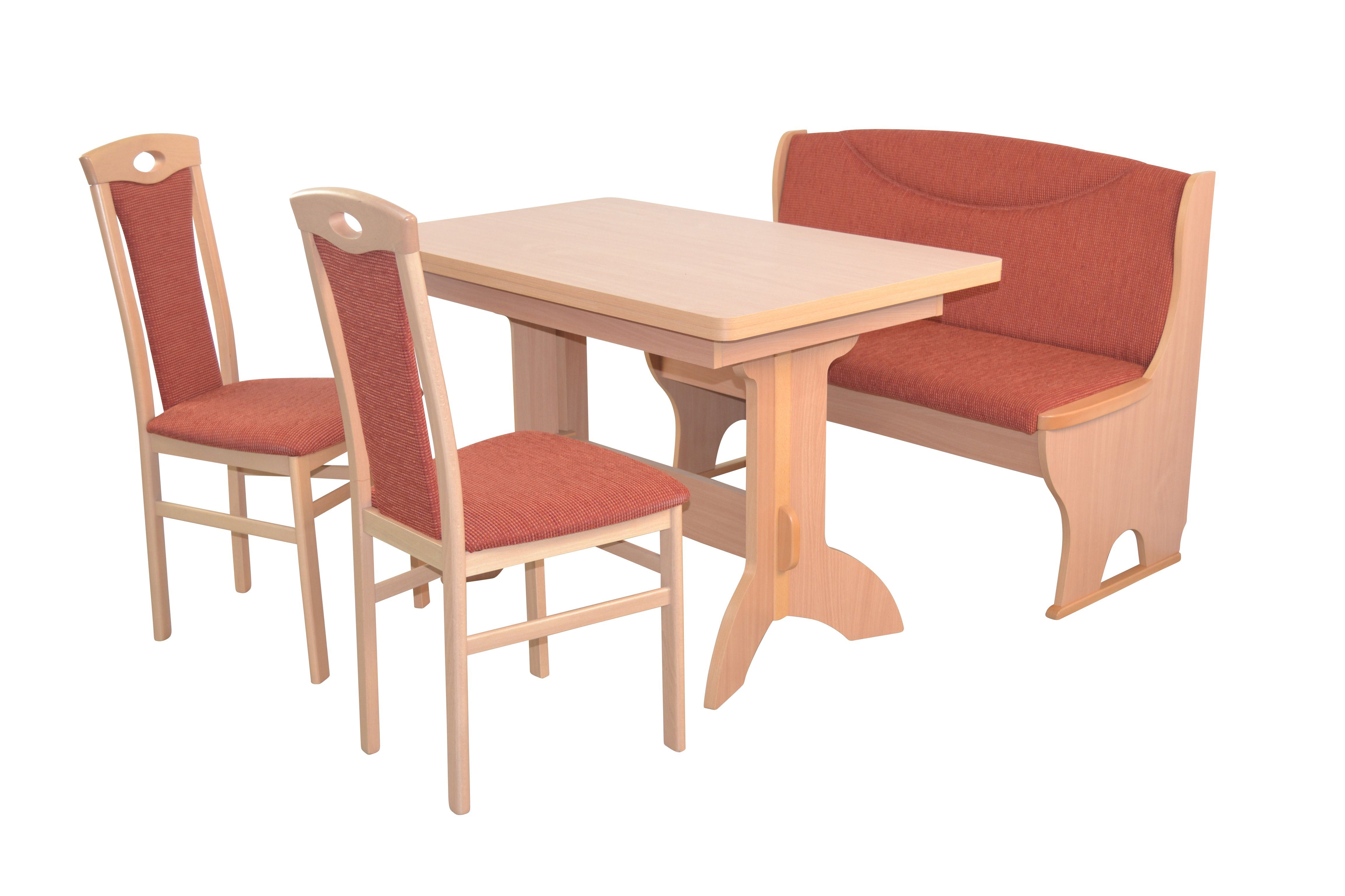 moebel-direkt-online Essgruppe 4teilige Sitzgruppe bestehend aus einen Esstisch, Sitzbank, 2 Stühlen, (Spar-Set, 4teiliges Tischset), Sitzbank mit Stauraumfunktion Buche-Nachbildung/terra