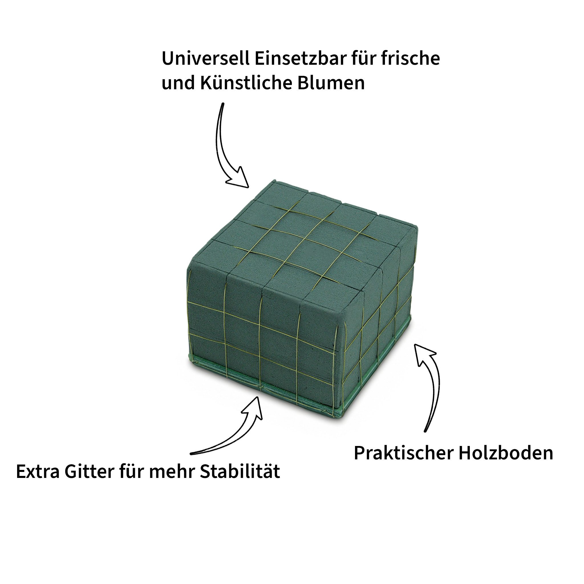 matches21 HOME & HOBBY Schaumgummi Blumen Steckmasse mit Draht-Gitter, Holzboden - 2x halber Ziegel, Steckschaum Raquette zum Stellen Hochzeit Blumen-Gestecke Tisch-Deko