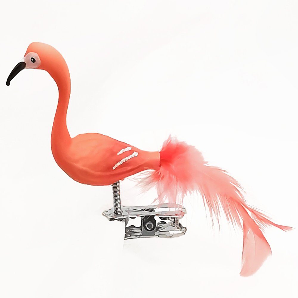 (1-tlg), mit Schatzhauser 6cm Flamingo Naturfedern, mundgeblasen, Christbaumschmuck Mini handbemalt Vogel