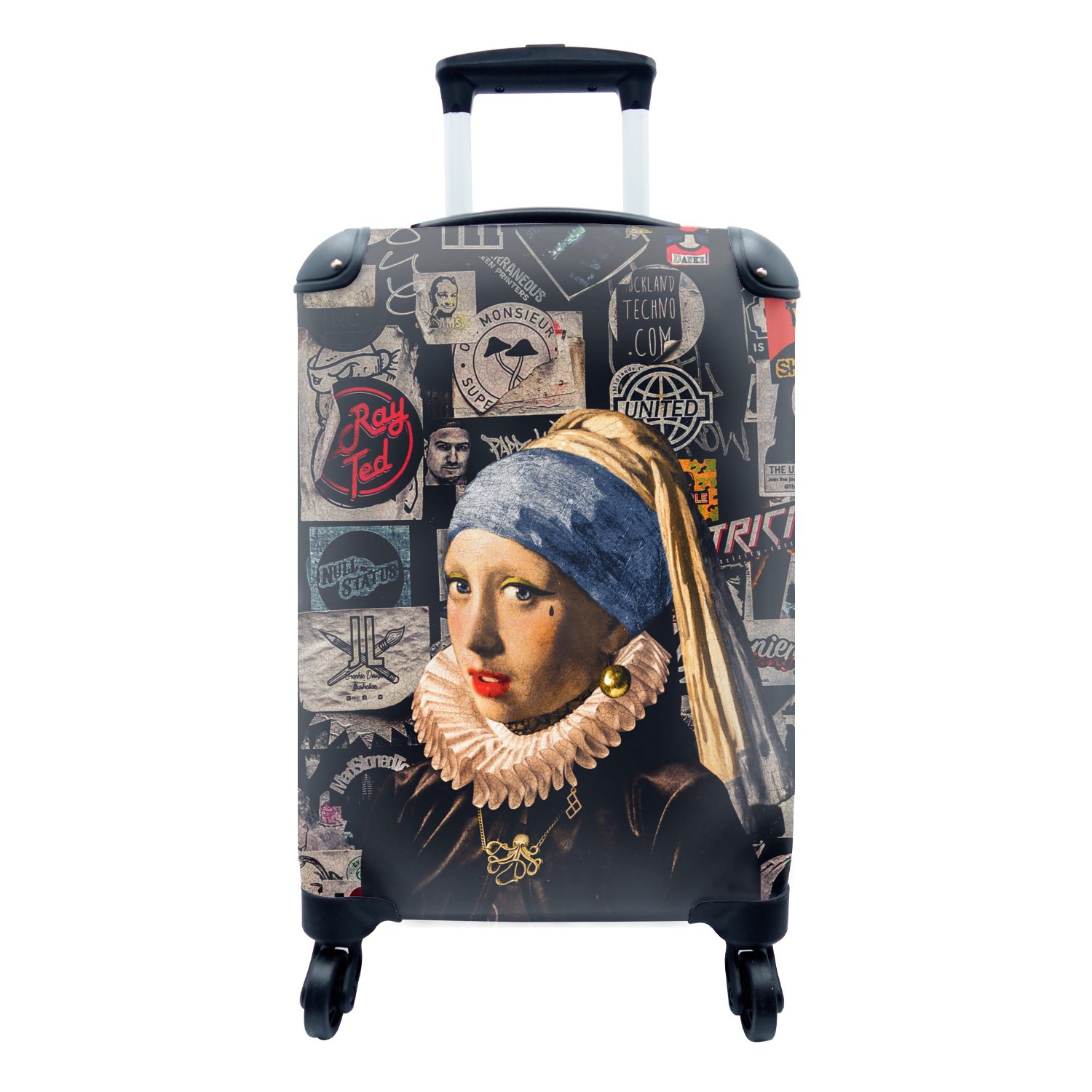 MuchoWow Handgepäckkoffer 4 für Handgepäck Reisetasche Reisekoffer mit Tattoo, mit Gold Trolley, Perlenohrring Ferien, Mädchen - - Rollen, rollen
