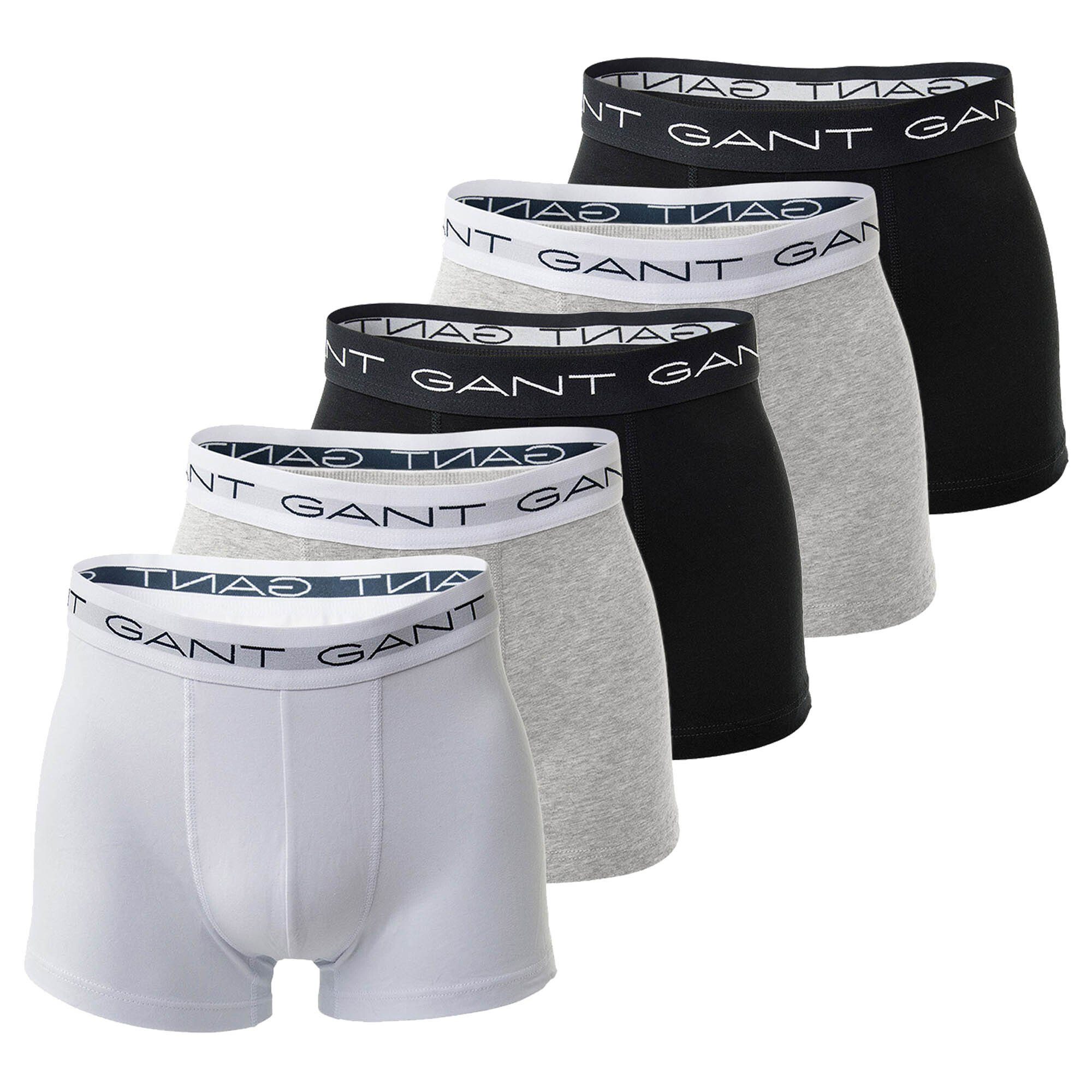 Gant Boxer Herren Boxershorts, 5er Pack - Basic Trunks Schwarz/Grau/Weiß