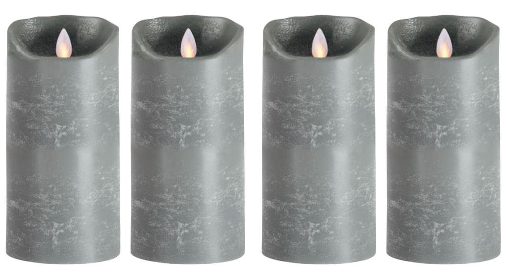 SOMPEX LED-Kerze 4er Set Flame LED Kerzen grau 18cm (Set, 4-tlg., 4 Kerzen, Höhe 18cm, Durchmesser 8cm), mit Timer, Echtwachs, täuschend echtes Kerzenlicht