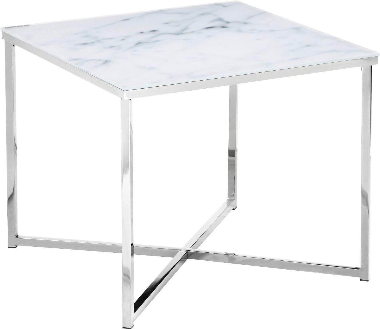 SalesFever Beistelltisch, Tischplatte in Marmoroptik Weiß/Chromfarben | Chromfarben | Weiß