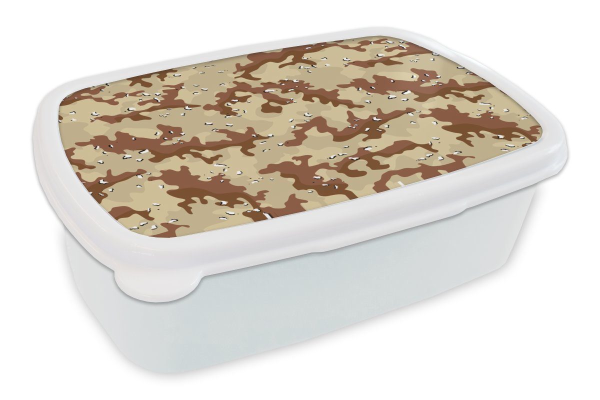 MuchoWow Lunchbox Camouflage - Wüste - Muster, Kunststoff, (2-tlg), Brotbox für Kinder und Erwachsene, Brotdose, für Jungs und Mädchen weiß