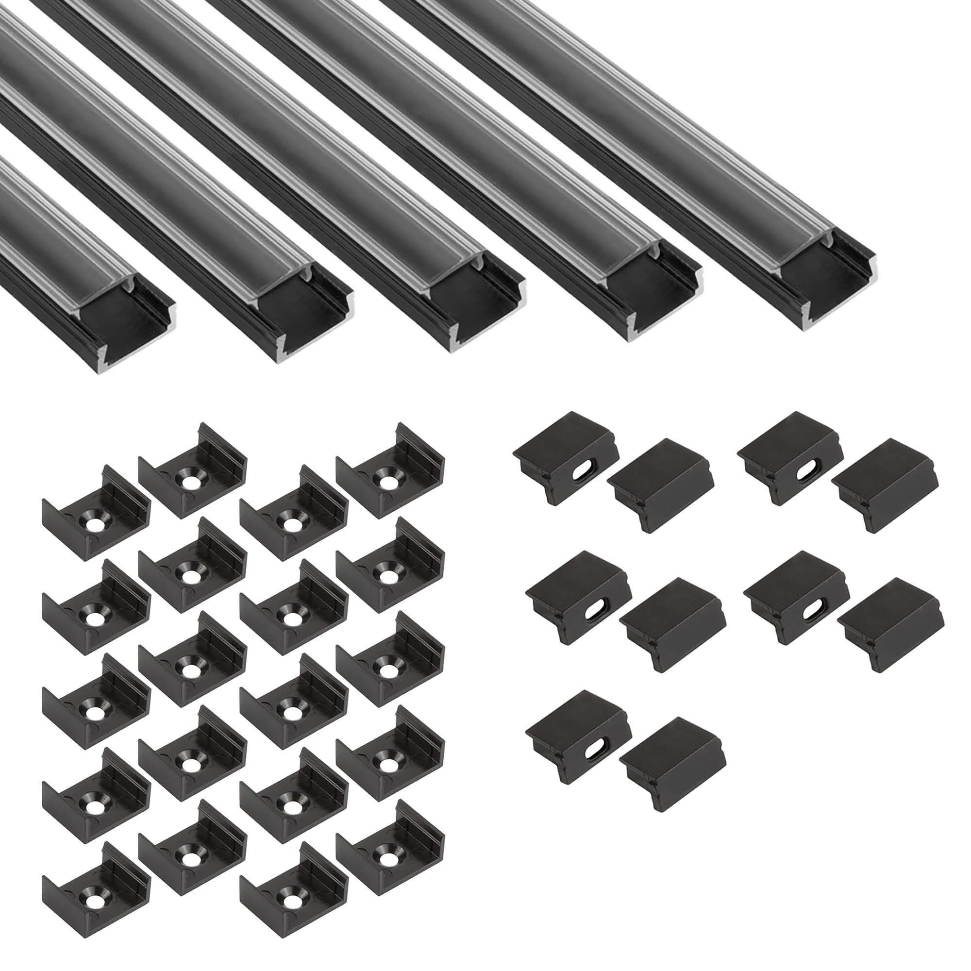 tktrading24 LED-Stripe-Profil 5x A15 LED Profil 2m - Schwarz inkl. Abdeckung, Halter & Endkappen