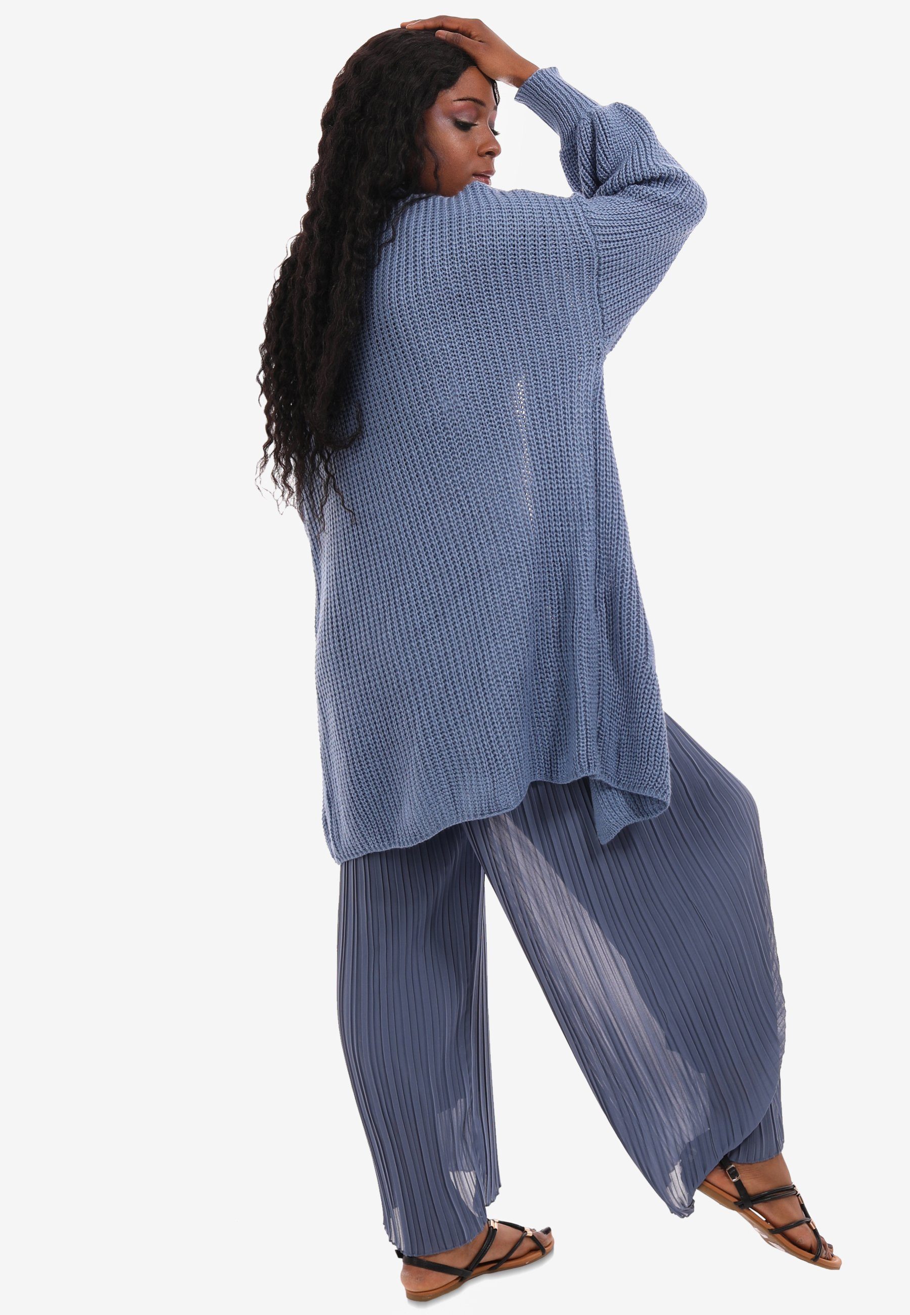 YC Fashion & Style Cardigan Unifarbe, Taschen Taschen Strick-Cardigan mit in Size jeansblau mit One aufgesetzten