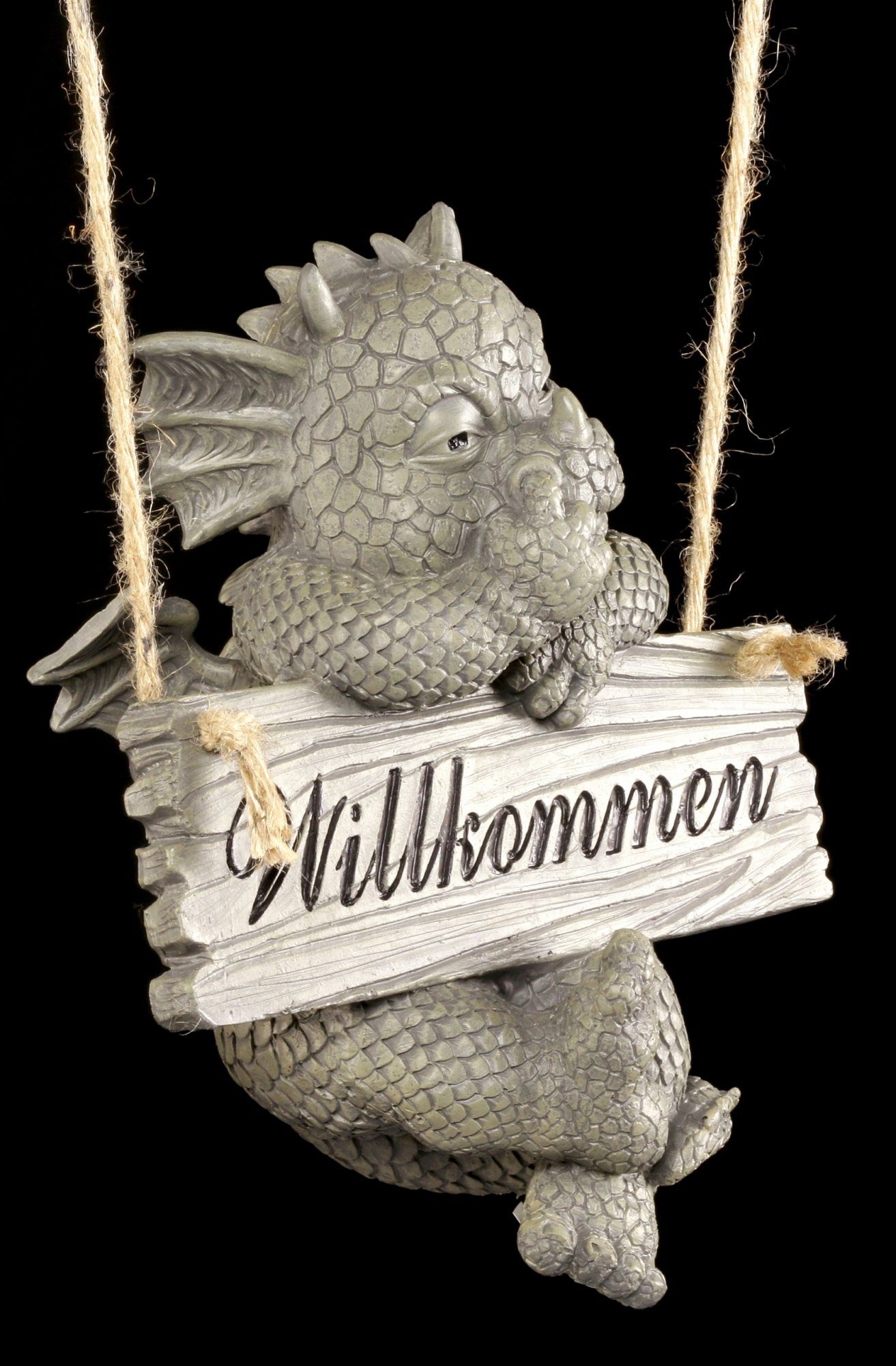 Figuren Shop GmbH Gartenfigur - Dekoration Fantasy Gartenfigur Willkommen - Drachen