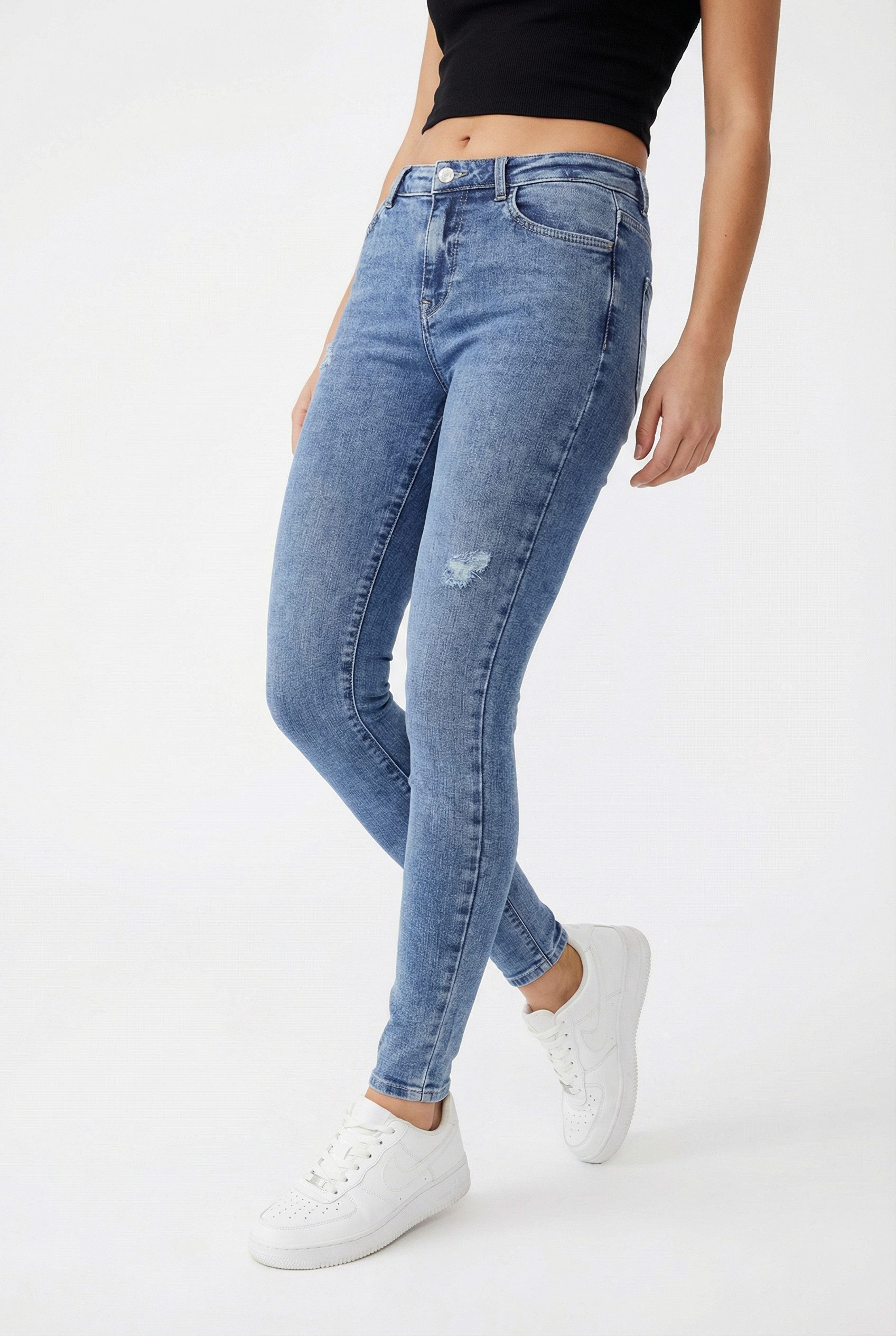 ONLY Skinny-fit-Jeans ONLPOWER MID WASIST PUSH UP AZ mit Destroyed-Details