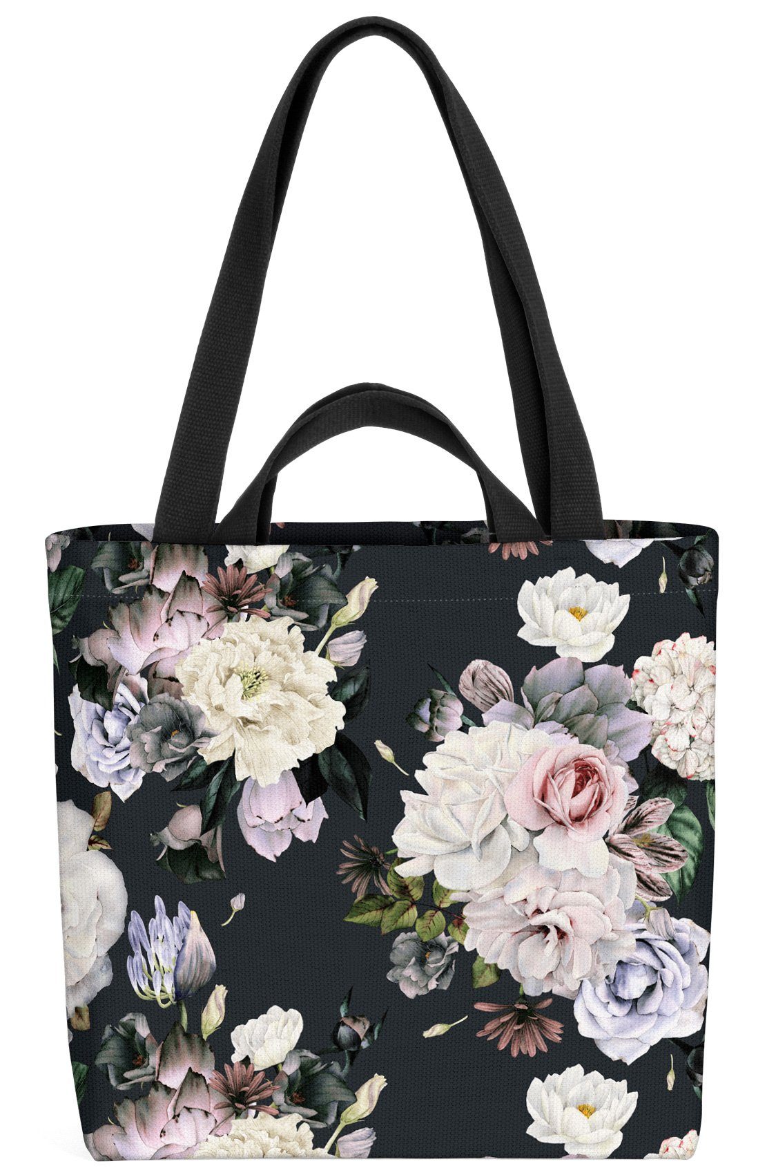 Blumen-Muster (1-tlg), Blumen Henkeltasche Blumen-Strauß VOID Anthrazit Weisse Blumen-Dekor