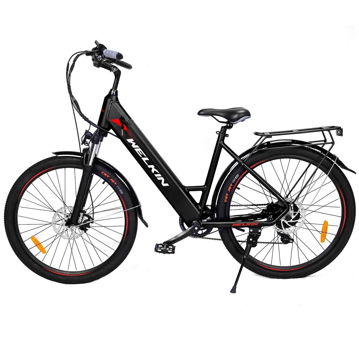 Fangqi E-Bike 27.5zoll Elektrofahrrad, E-bike,Citybike, Shimano 7Gang,36V/10.4AH Akku, Kettenschaltung, (mit Batterieladegerät, mit Heckgepäckträger, mit Beleuchtung), mit Heckgepäckträger Schwarz