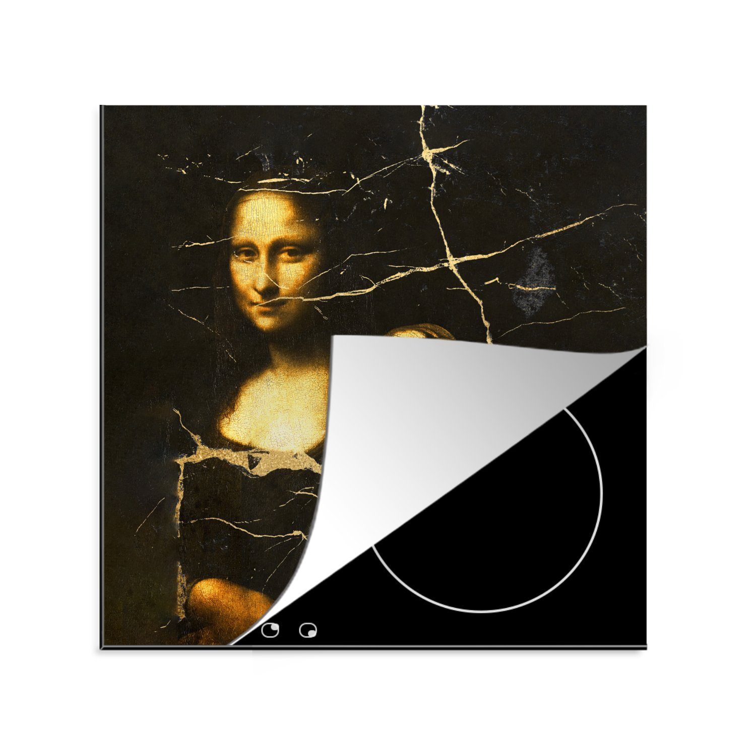 MuchoWow Herdblende-/Abdeckplatte Das Mädchen mit dem Perlenohrring - Mona Lisa - Collage, Vinyl, (1 tlg), 78x78 cm, Ceranfeldabdeckung, Arbeitsplatte für küche