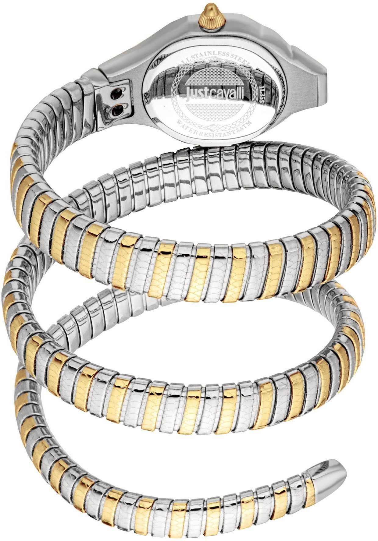 Just Cavalli Time Quarzuhr Signature Snake JC1L355M0055, Armbanduhr, Damenuhr, Edelstahlarmband, analog, Kristallsteine