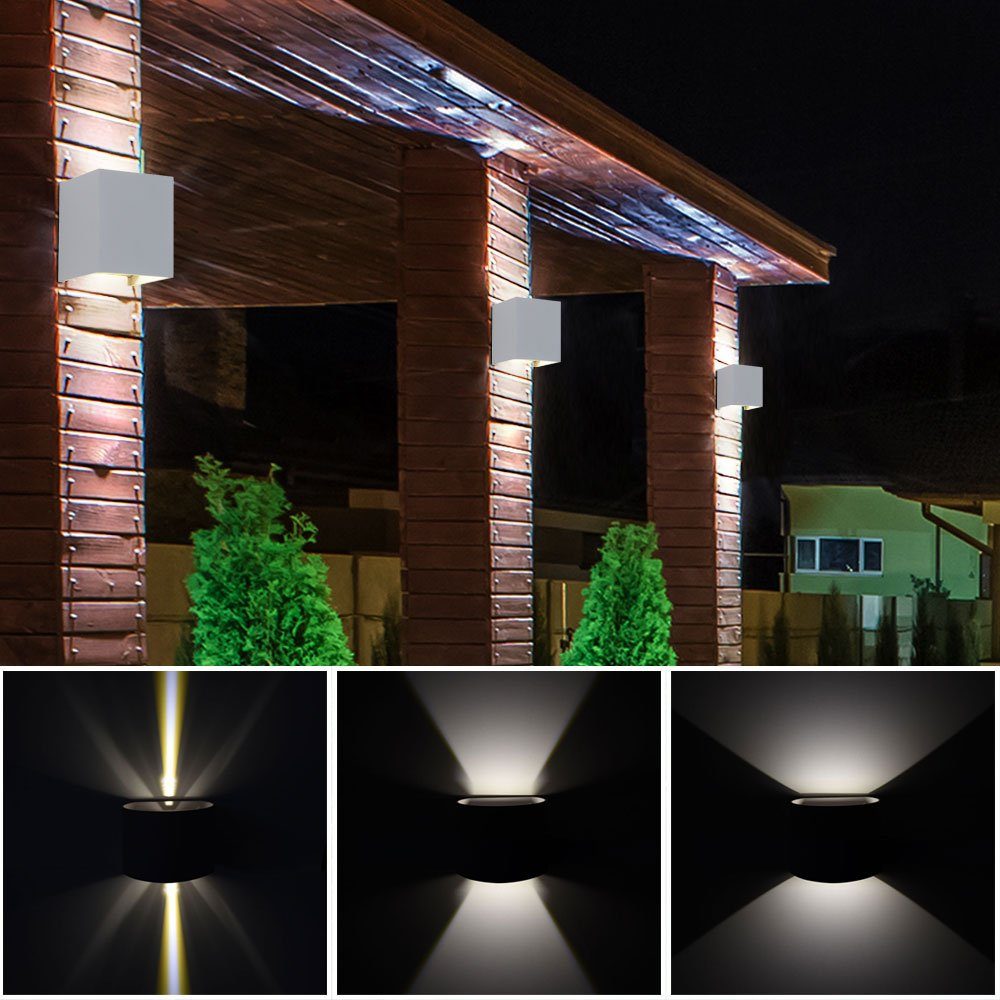 inklusive, Effekt Grundstück UP&DOWN Wand Lampen Neutralweiß, etc-shop Strahler Außen LED Set Außen-Wandleuchte, 5er Leuchtmittel