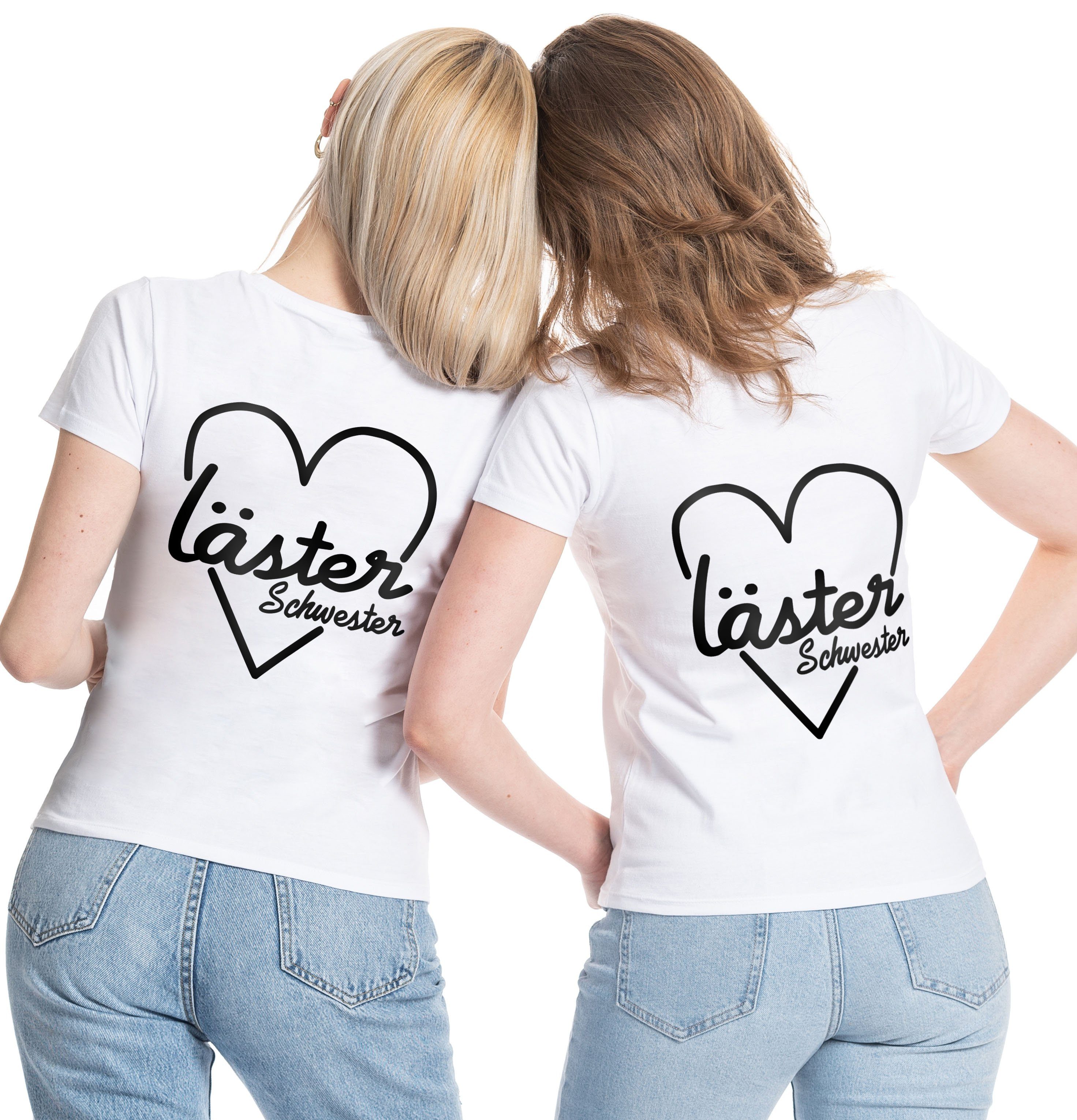 Couples Shop T-Shirt Lästerschwester Beste Freundin Sister T-Shirt mit modischem Brust- und Rückenprint Weiß