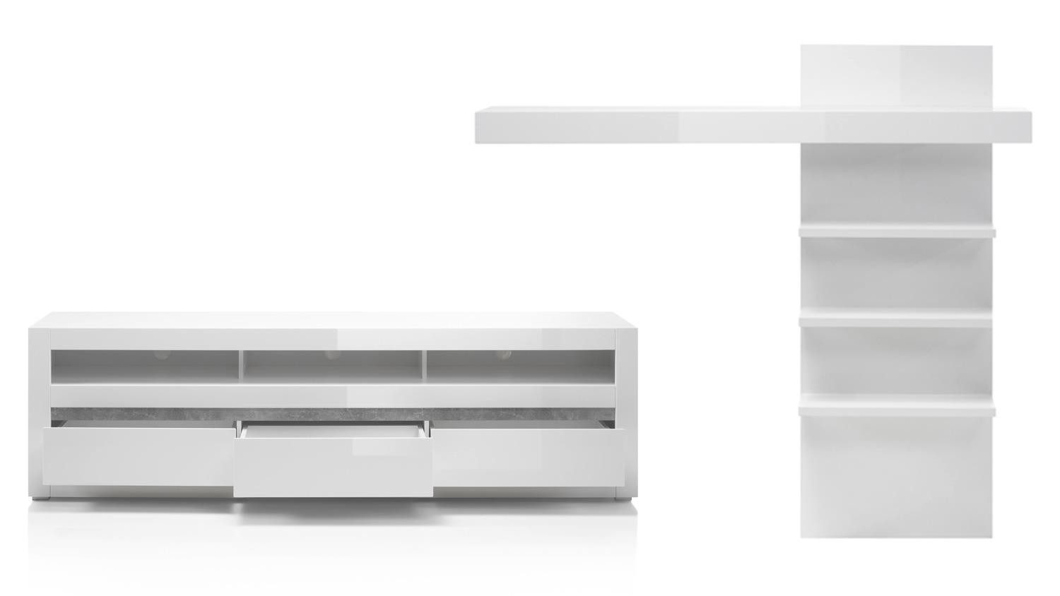 Möbel Akut Wohnwand Wohnwand 3 Carat Anbauwand TV-Board Regal weiß Hochglanz, (2-St)