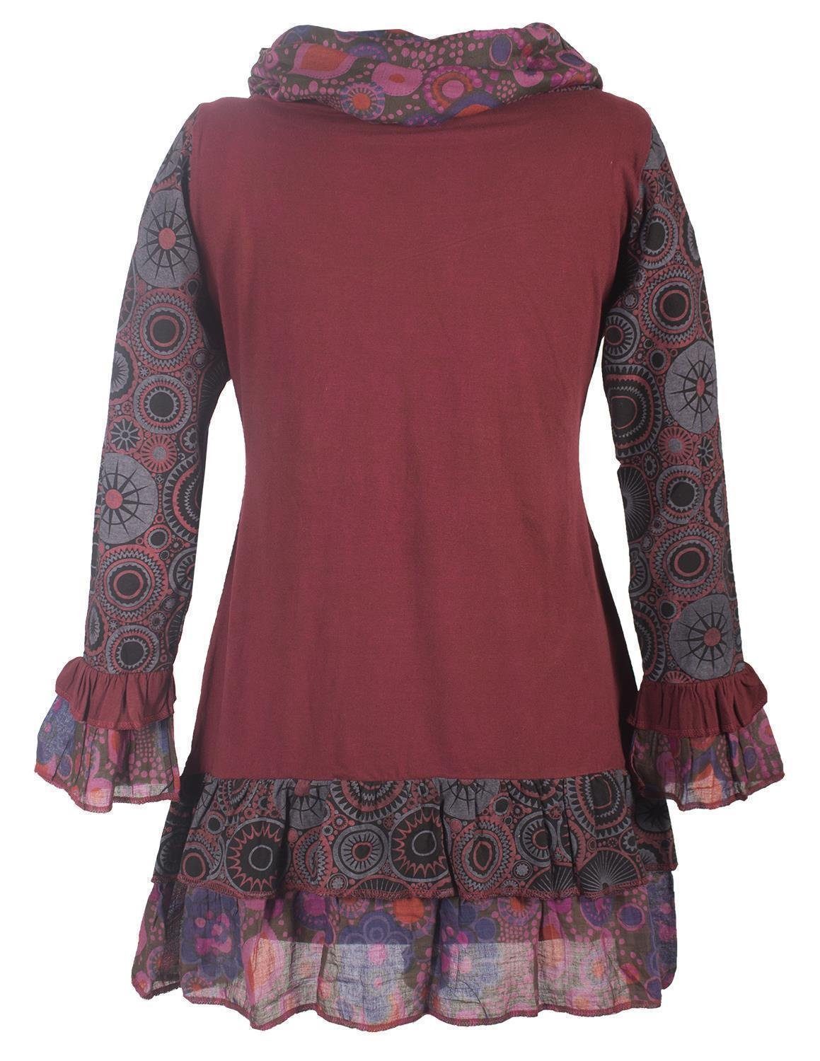Vishes Midikleid Langarm Mandala Rüschen-Kleid mit günstig online kaufen