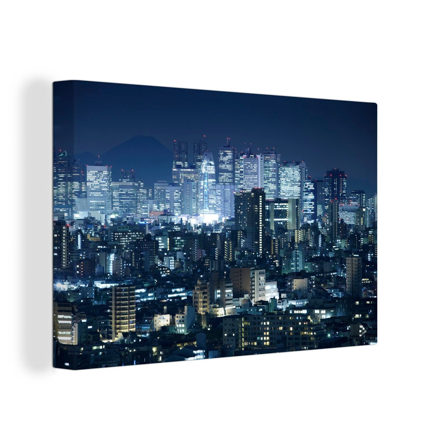 OneMillionCanvasses® Leinwandbild Wolkenkratzer bei Nacht, (1 St), Wandbild Leinwandbilder, Aufhängefertig, Wanddeko, 30x20 cm